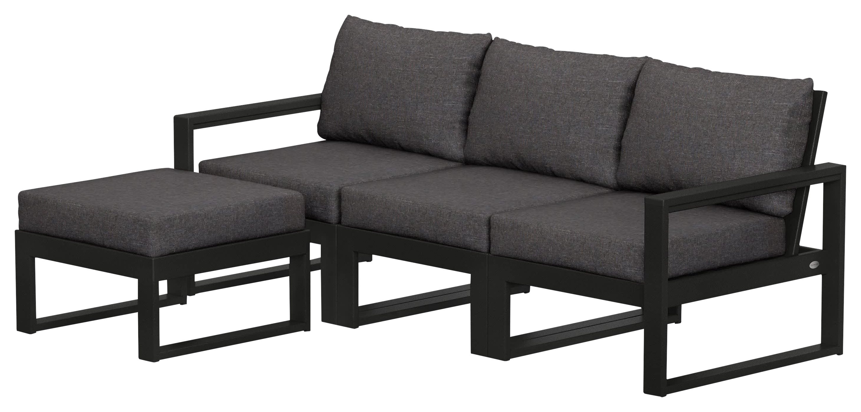 Image of POLYWOOD EDGE 4-Piece Modular Deep-Seating Set with Ottoman - Black/Ash Charcoal