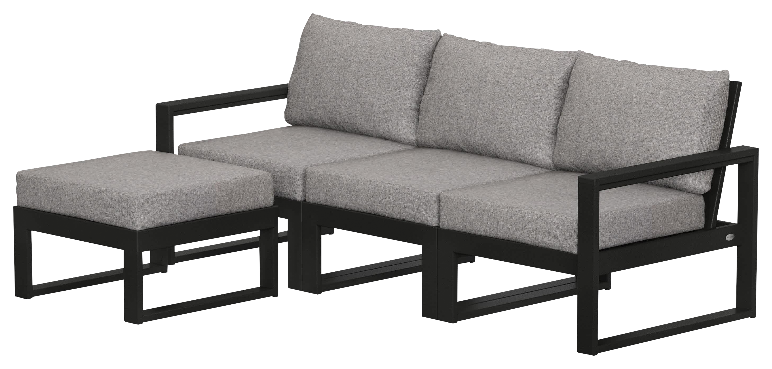 Image of POLYWOOD EDGE 4-Piece Modular Deep-Seating Set with Ottoman - Black/Grey Mist