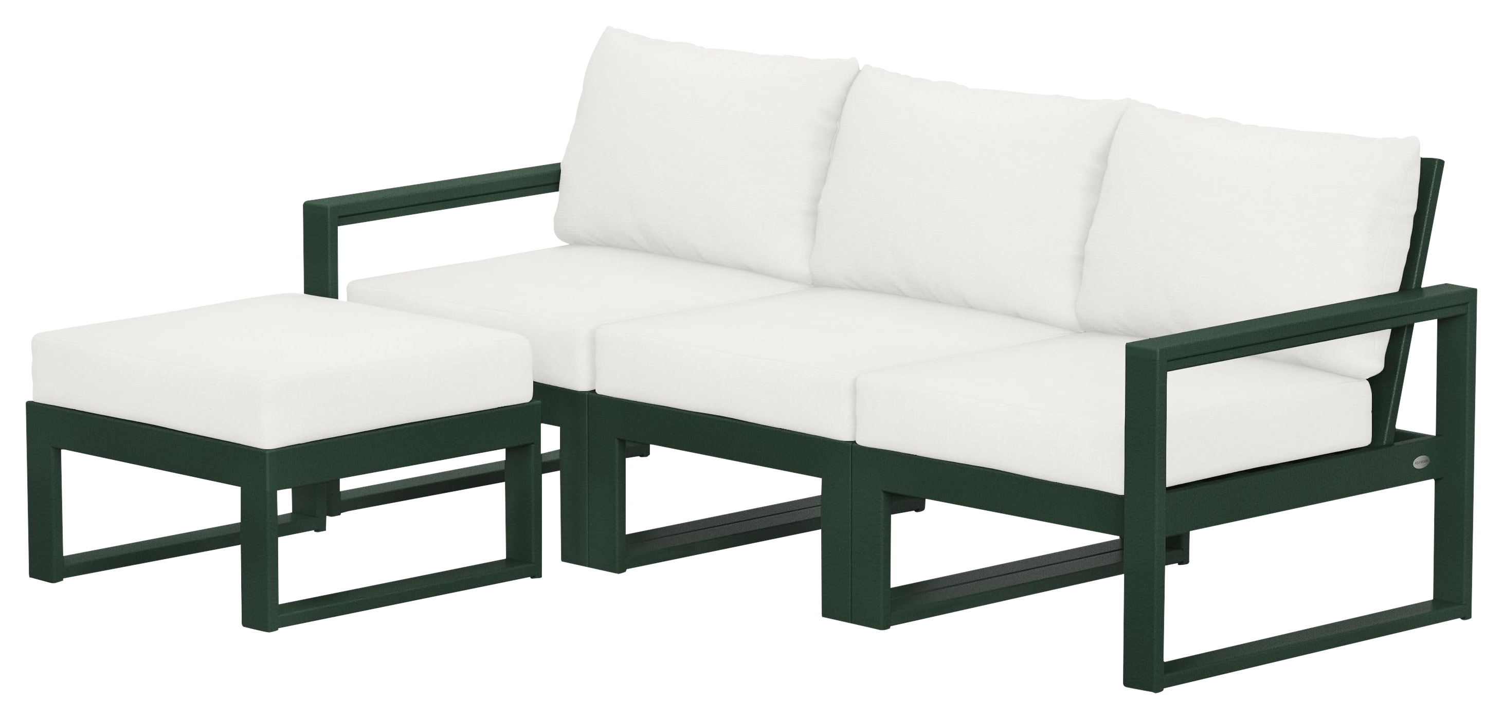 Image of POLYWOOD EDGE 4-Piece Modular Deep-Seating Set with Ottoman - Green/Natural