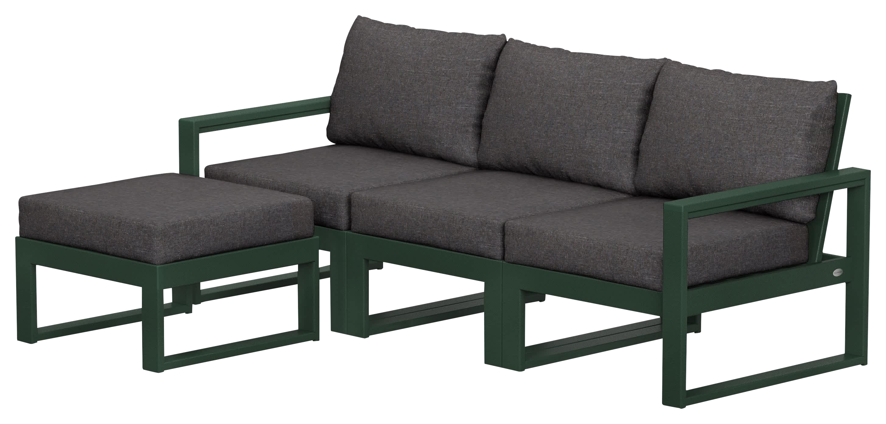 Image of POLYWOOD EDGE 4-Piece Modular Deep-Seating Set with Ottoman - Green/Ash Charcoal