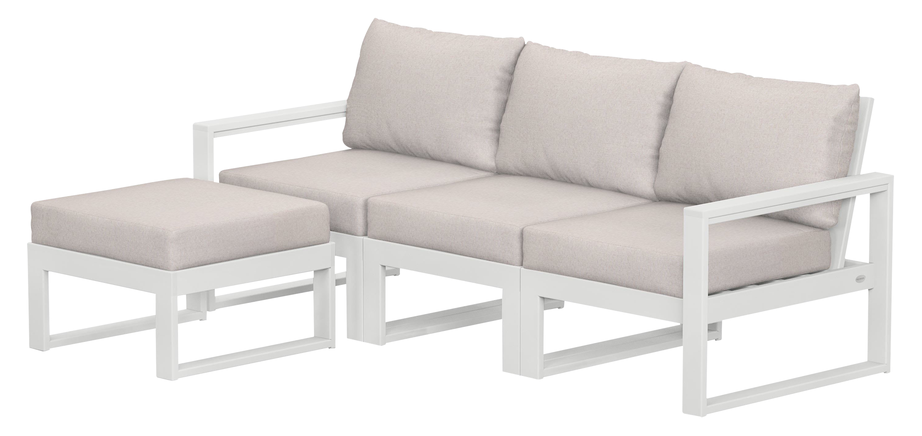 Image of POLYWOOD EDGE 4-Piece Modular Deep-Seating Set with Ottoman - White/Dune