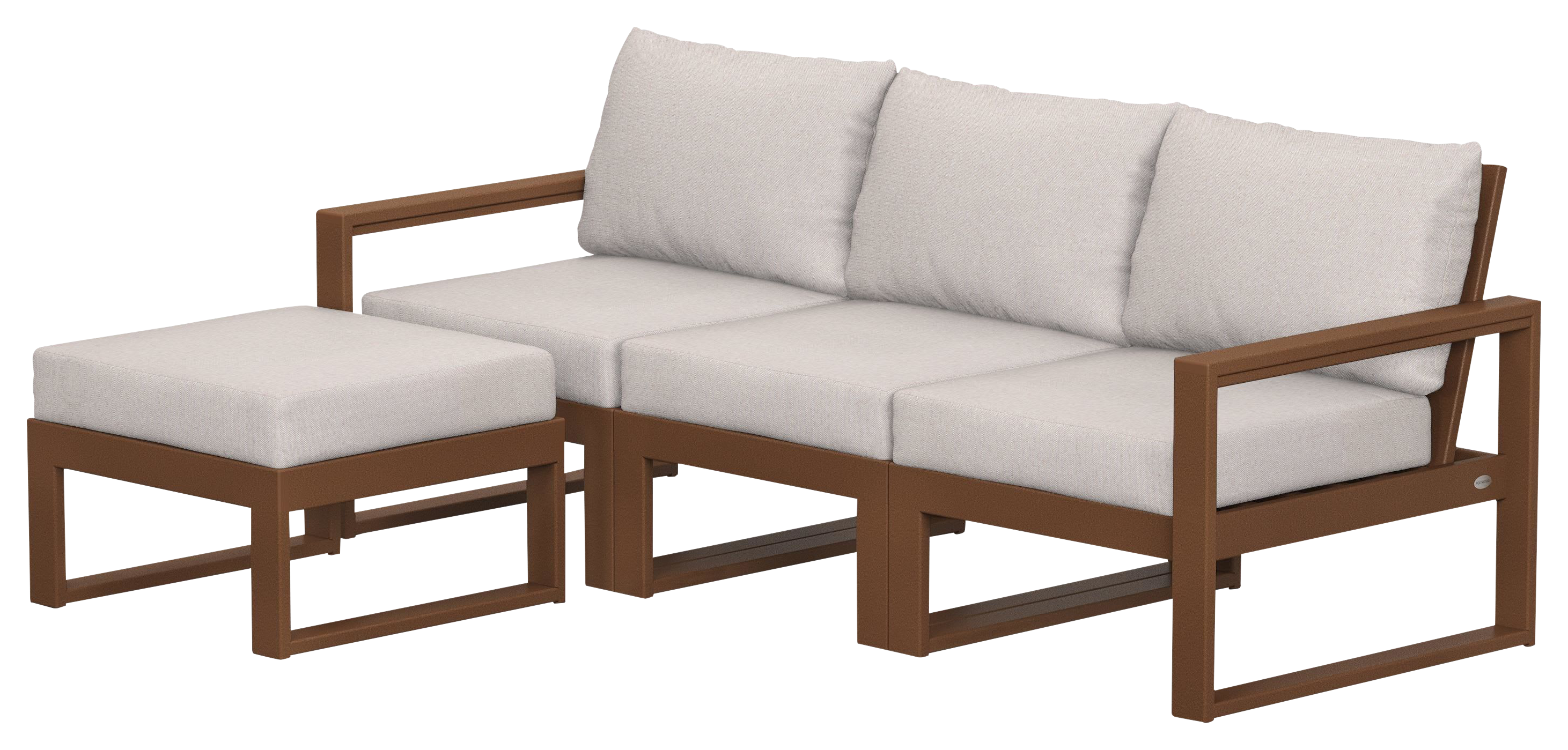 Image of POLYWOOD EDGE 4-Piece Modular Deep-Seating Set with Ottoman - Teak/Dune