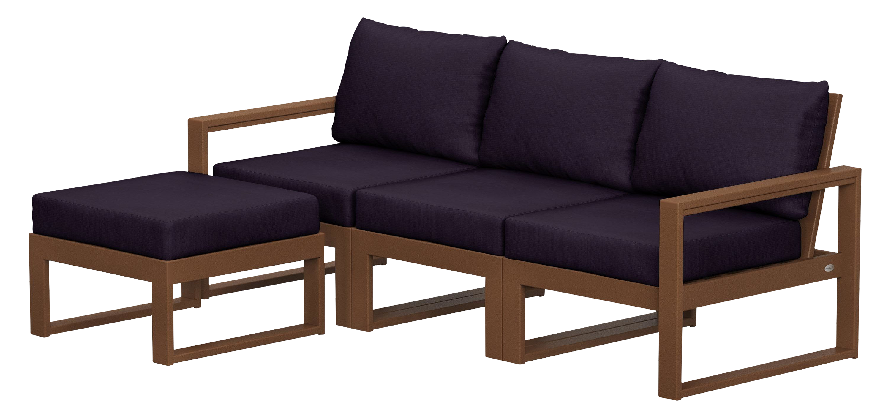 Image of POLYWOOD EDGE 4-Piece Modular Deep-Seating Set with Ottoman - Teak/Navy