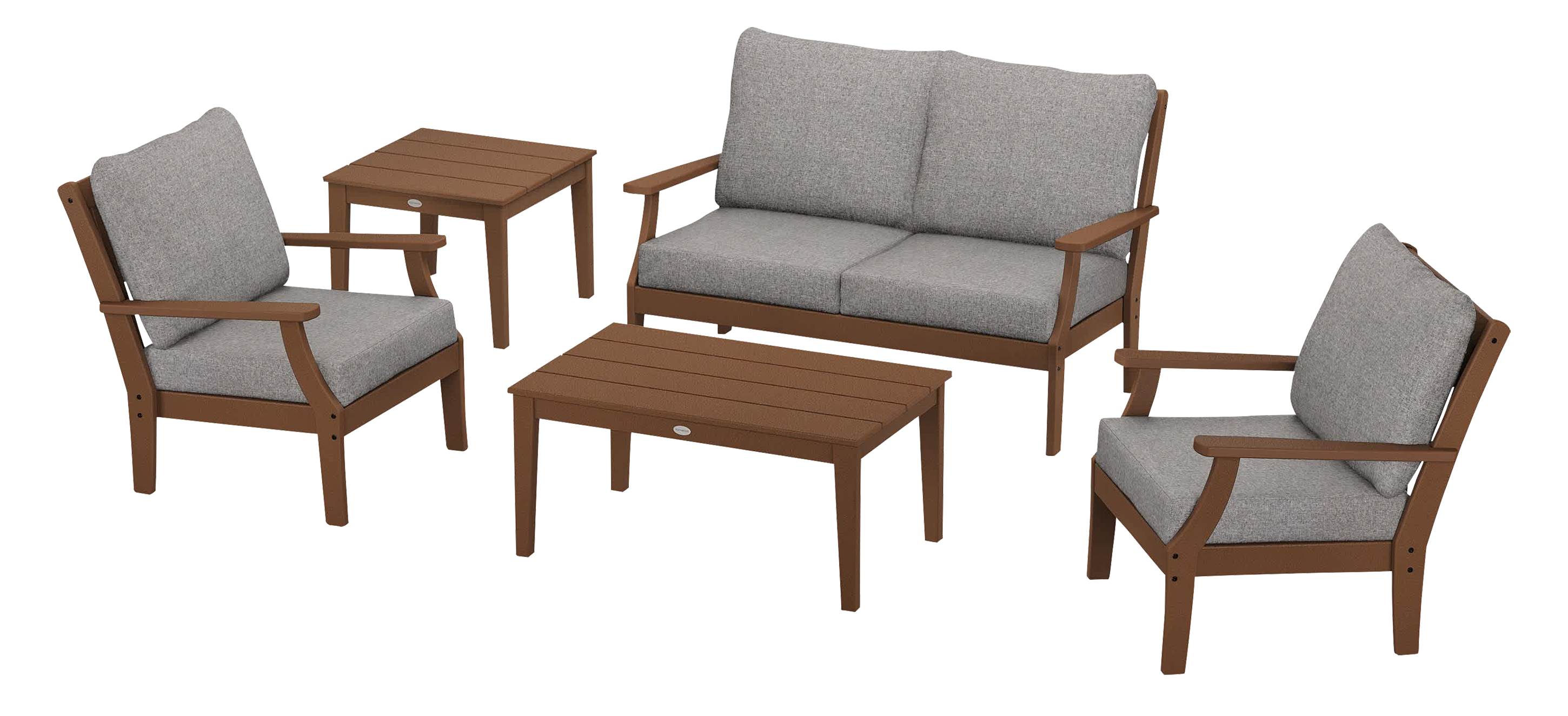 Image of POLYWOOD Braxton 5-Piece Deep-Seating Set - Teak/Grey Mist