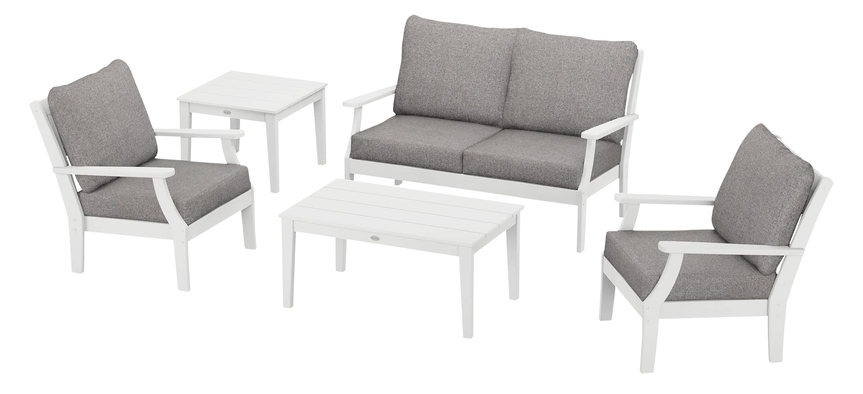 Image of POLYWOOD Braxton 5-Piece Deep-Seating Set - White/Grey Mist