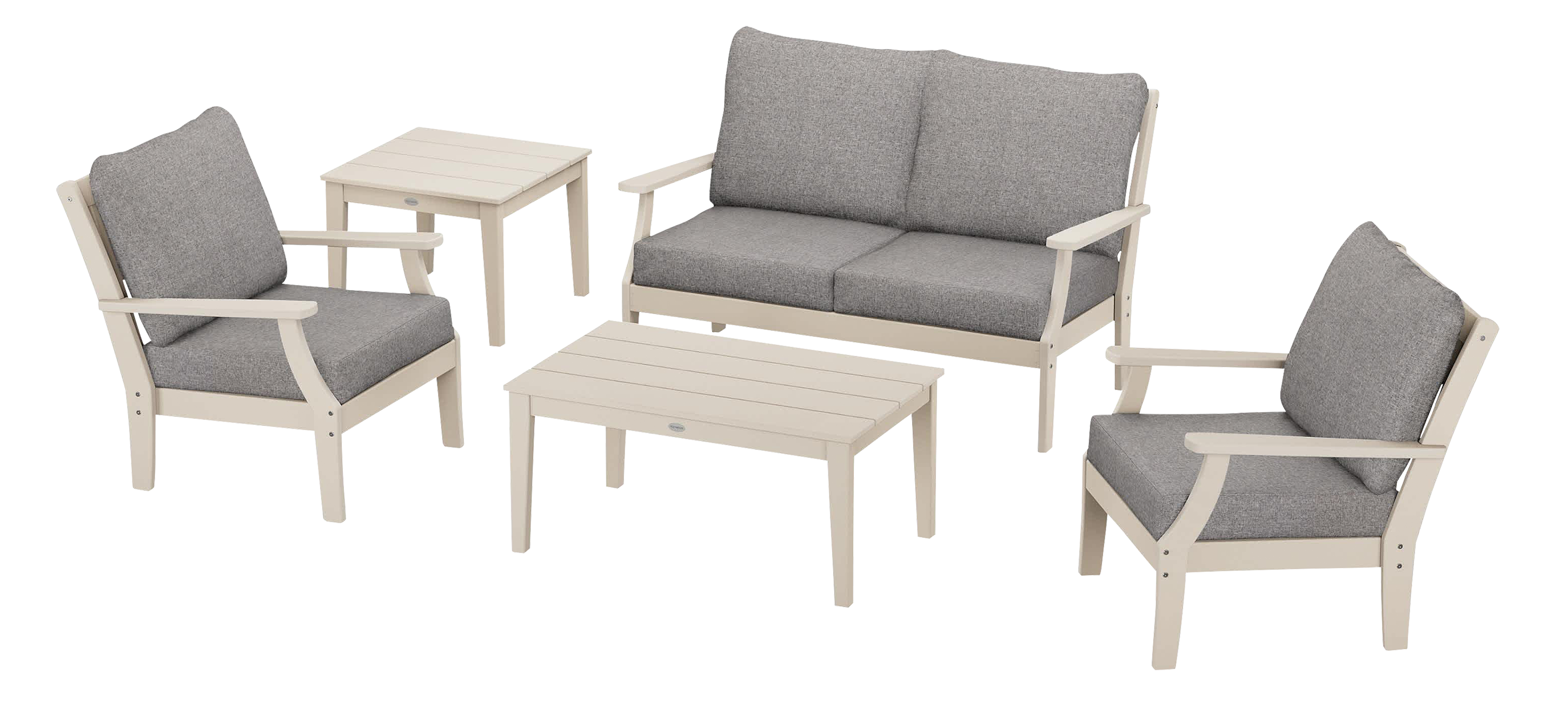 Image of POLYWOOD Braxton 5-Piece Deep-Seating Set - Sand/Grey Mist