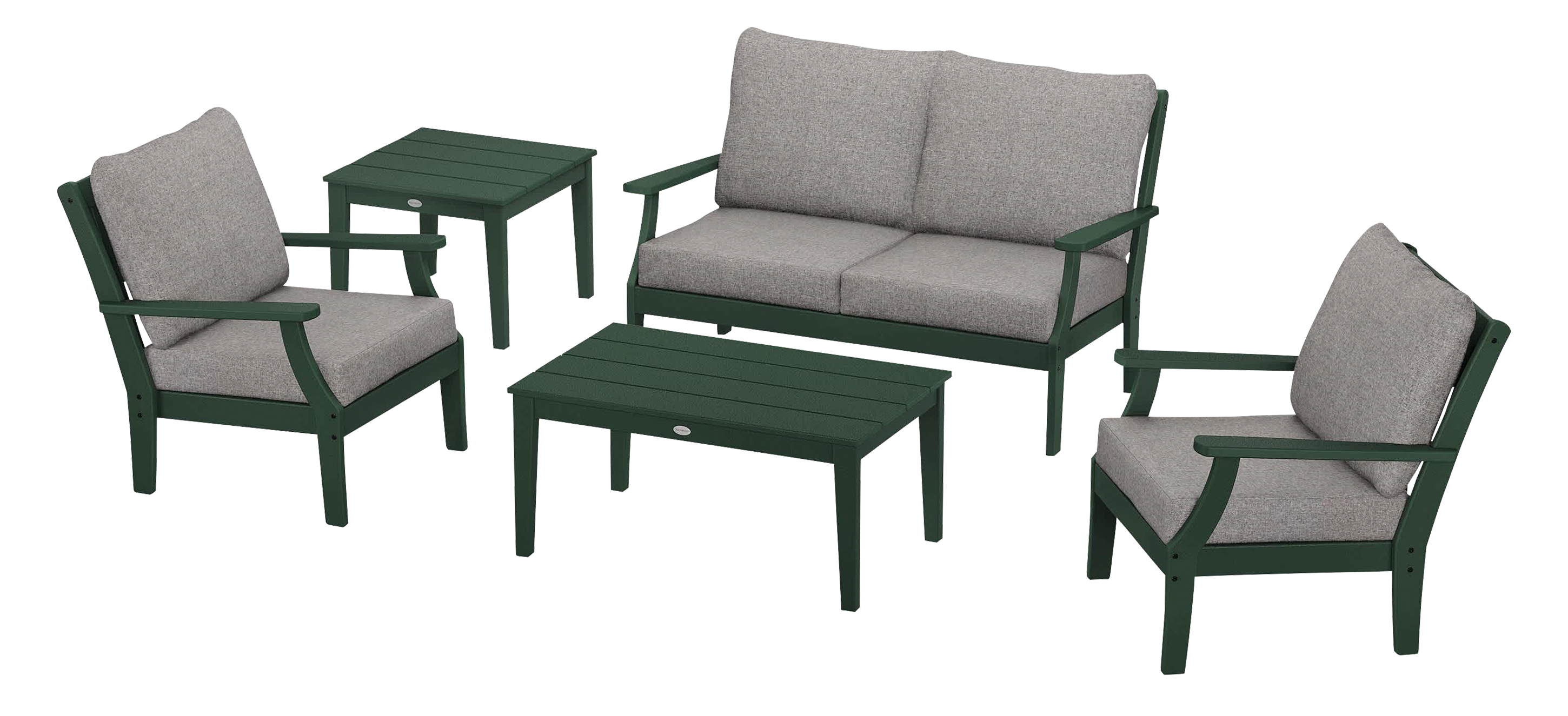 Image of POLYWOOD Braxton 5-Piece Deep-Seating Set - Green/Grey Mist