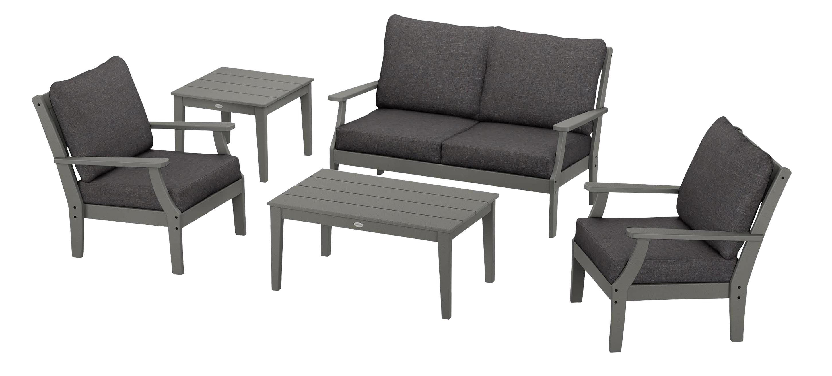 Image of POLYWOOD Braxton 5-Piece Deep-Seating Set - Slate Grey/Ash Charcoal