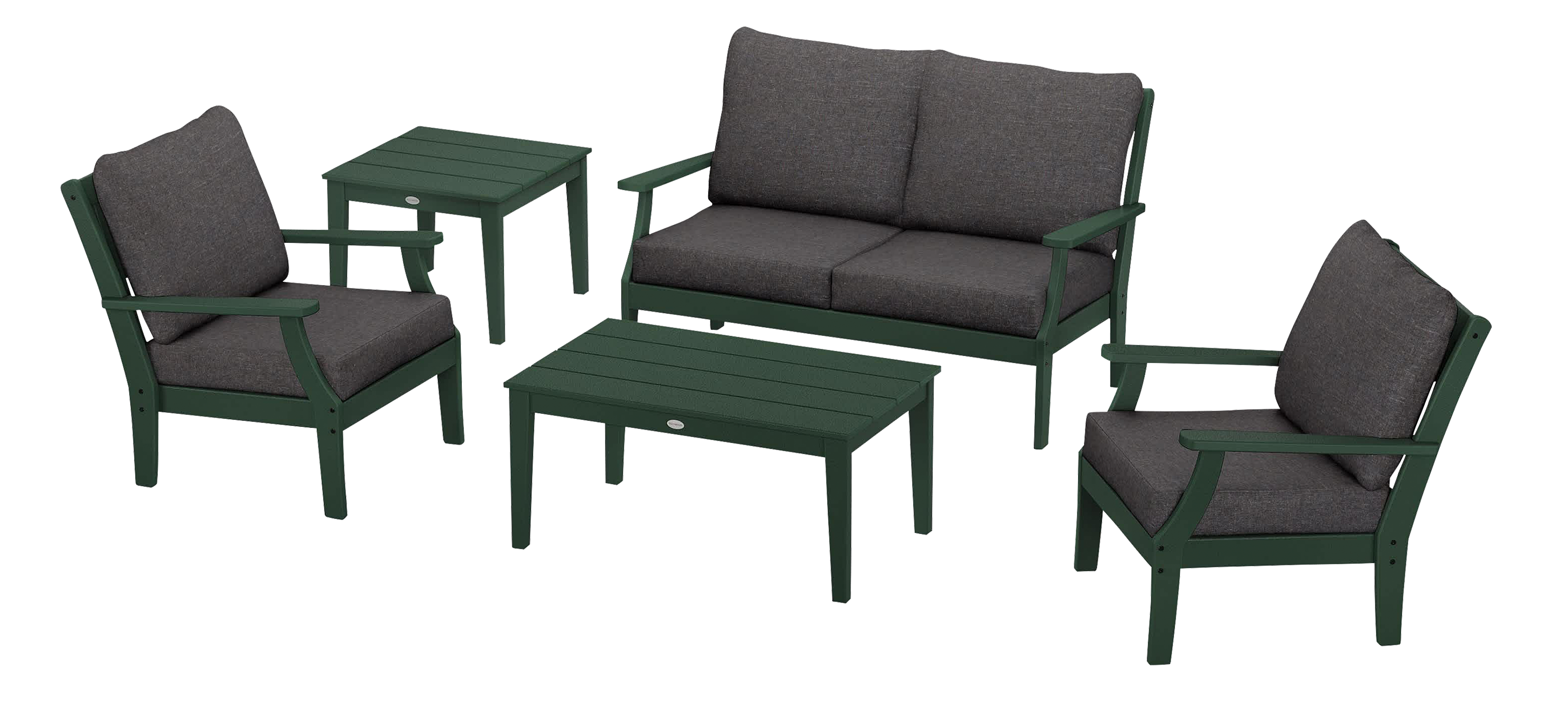 Image of POLYWOOD Braxton 5-Piece Deep-Seating Set - Green/Ash Charcoal