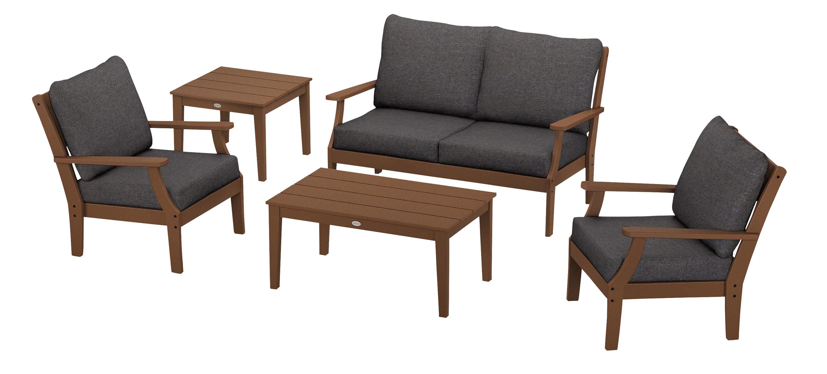 Image of POLYWOOD Braxton 5-Piece Deep-Seating Set - Teak/Ash Charcoal