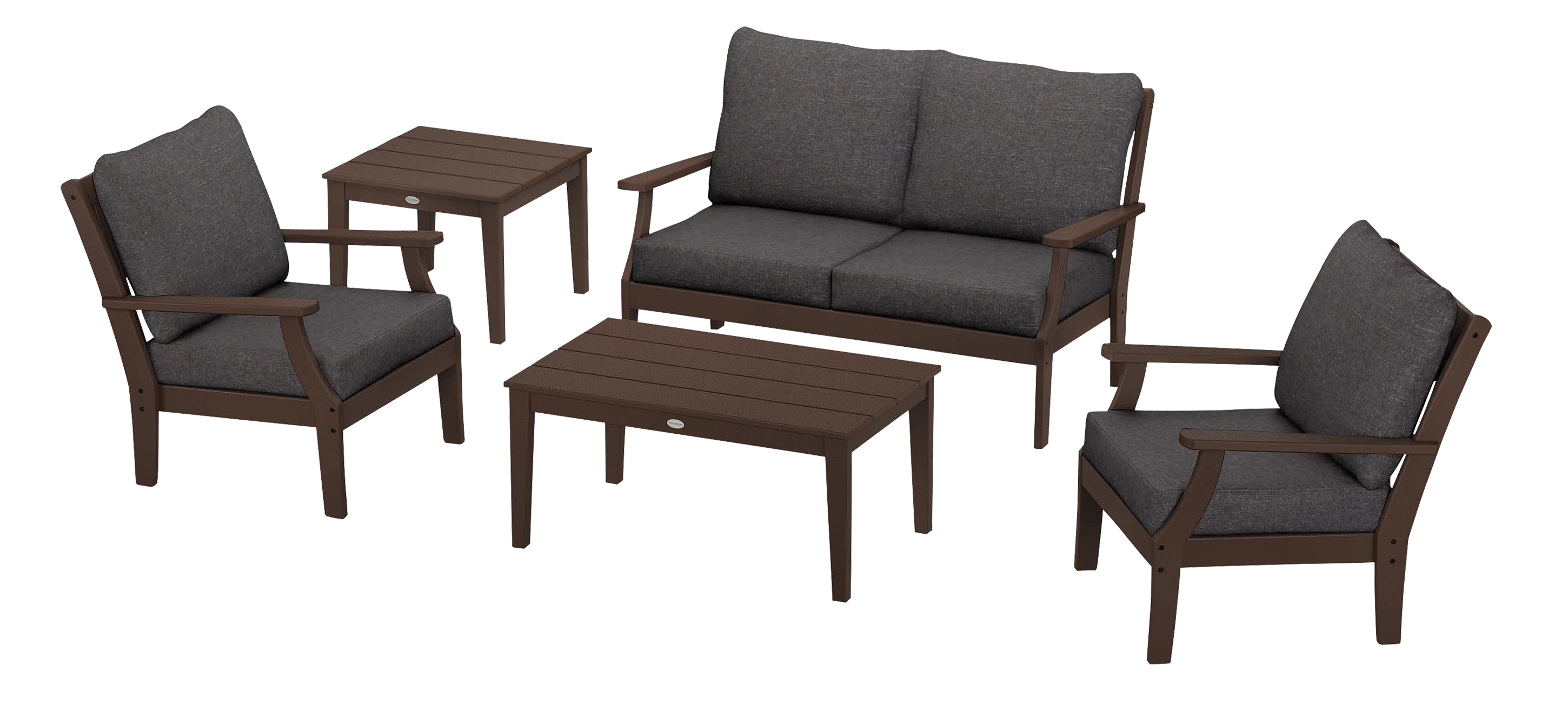 Image of POLYWOOD Braxton 5-Piece Deep-Seating Set - Mahogany/Ash Charcoal