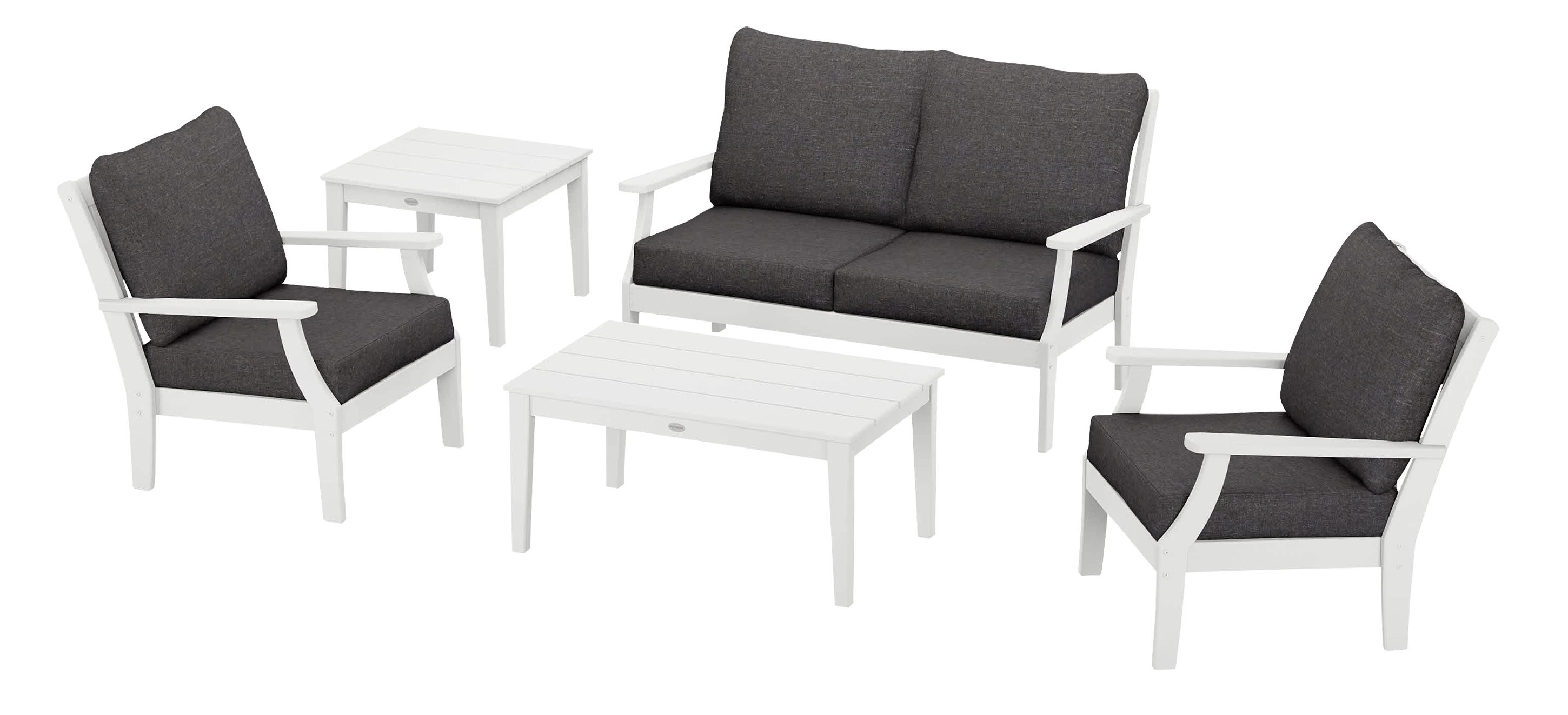 Image of POLYWOOD Braxton 5-Piece Deep-Seating Set - White/Ash Charcoal