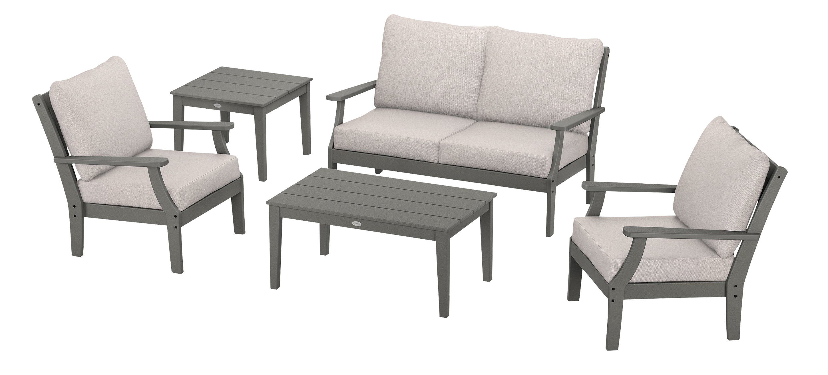 Image of POLYWOOD Braxton 5-Piece Deep-Seating Set - Slate Grey/Dune Burlap