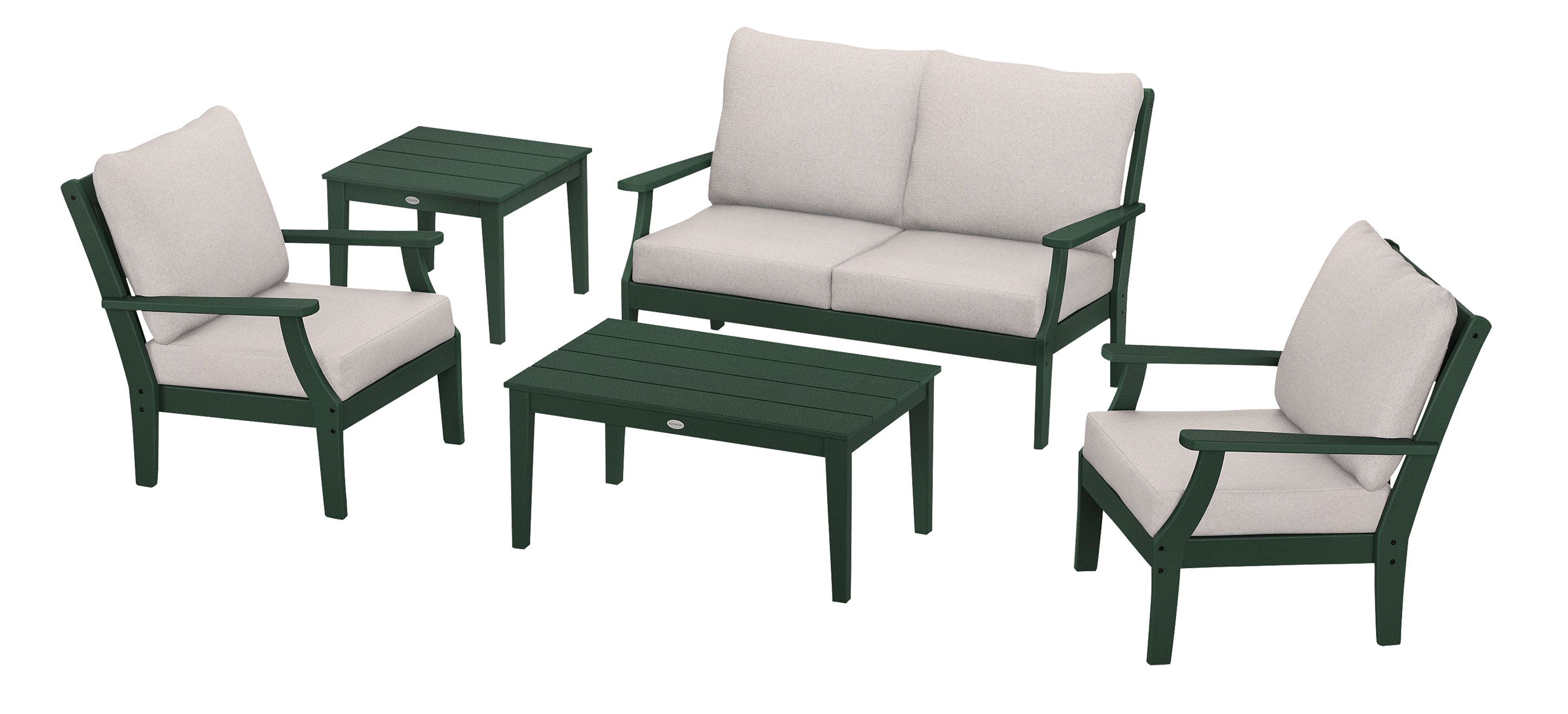 Image of POLYWOOD Braxton 5-Piece Deep-Seating Set - Green/Dune Burlap