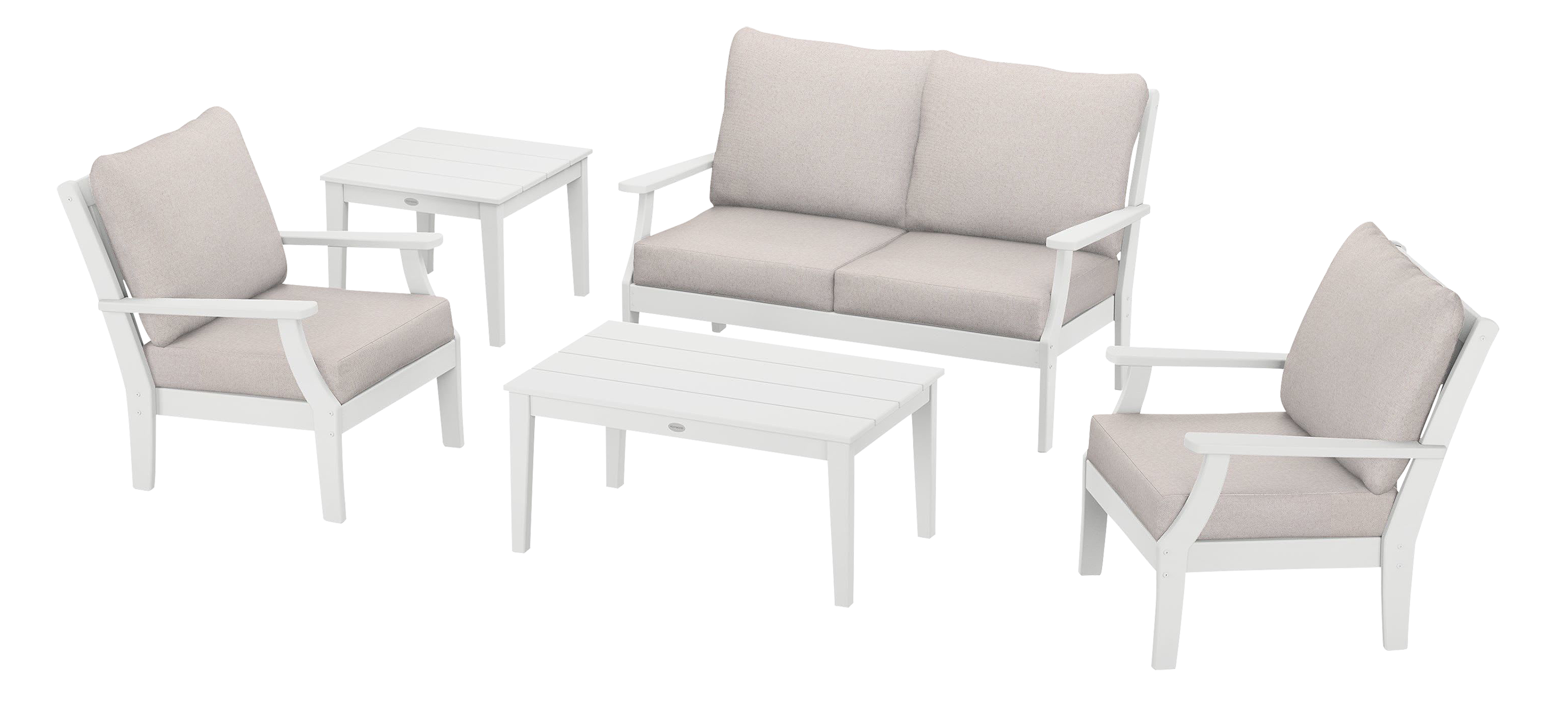 Image of POLYWOOD Braxton 5-Piece Deep-Seating Set - White/Dune Burlap