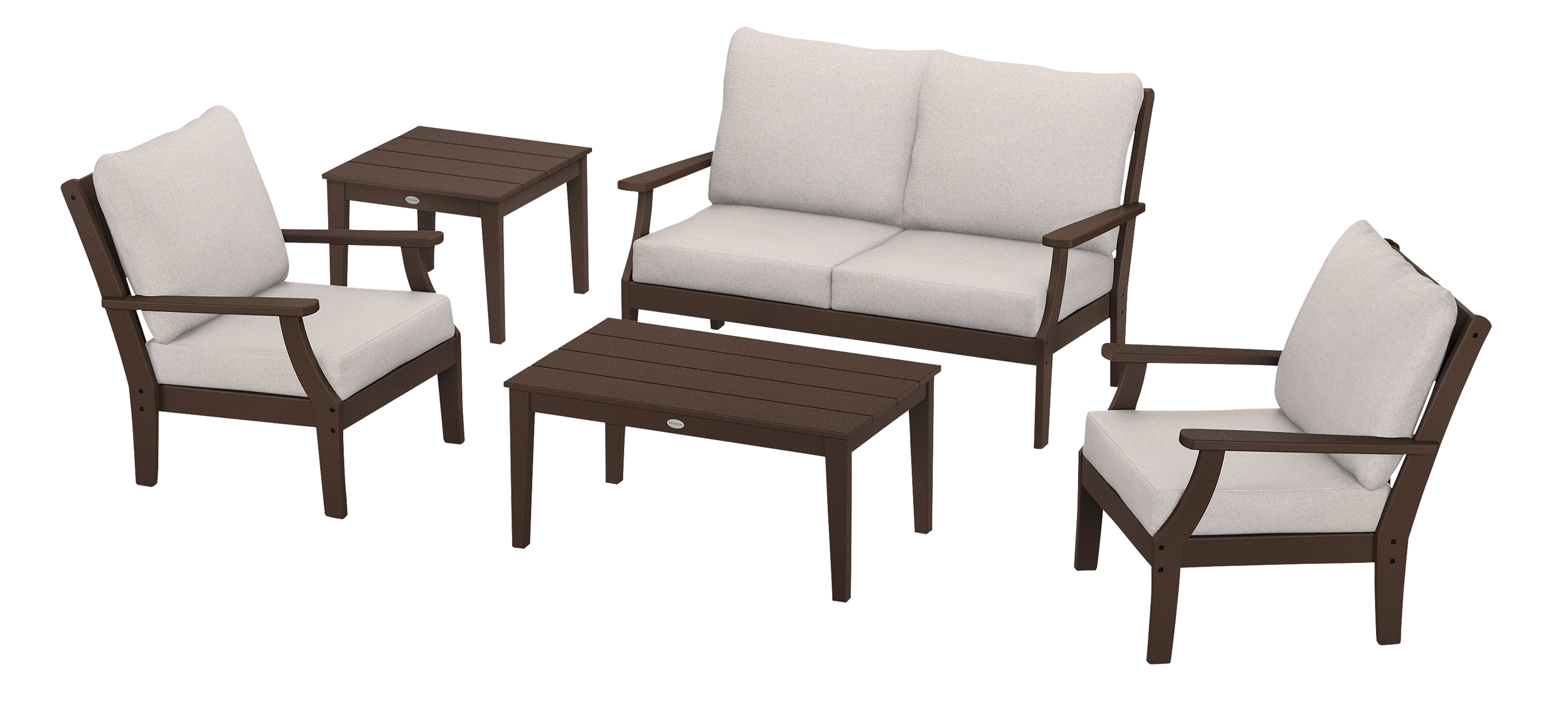 Image of POLYWOOD Braxton 5-Piece Deep-Seating Set - Mahogany/Dune Burlap
