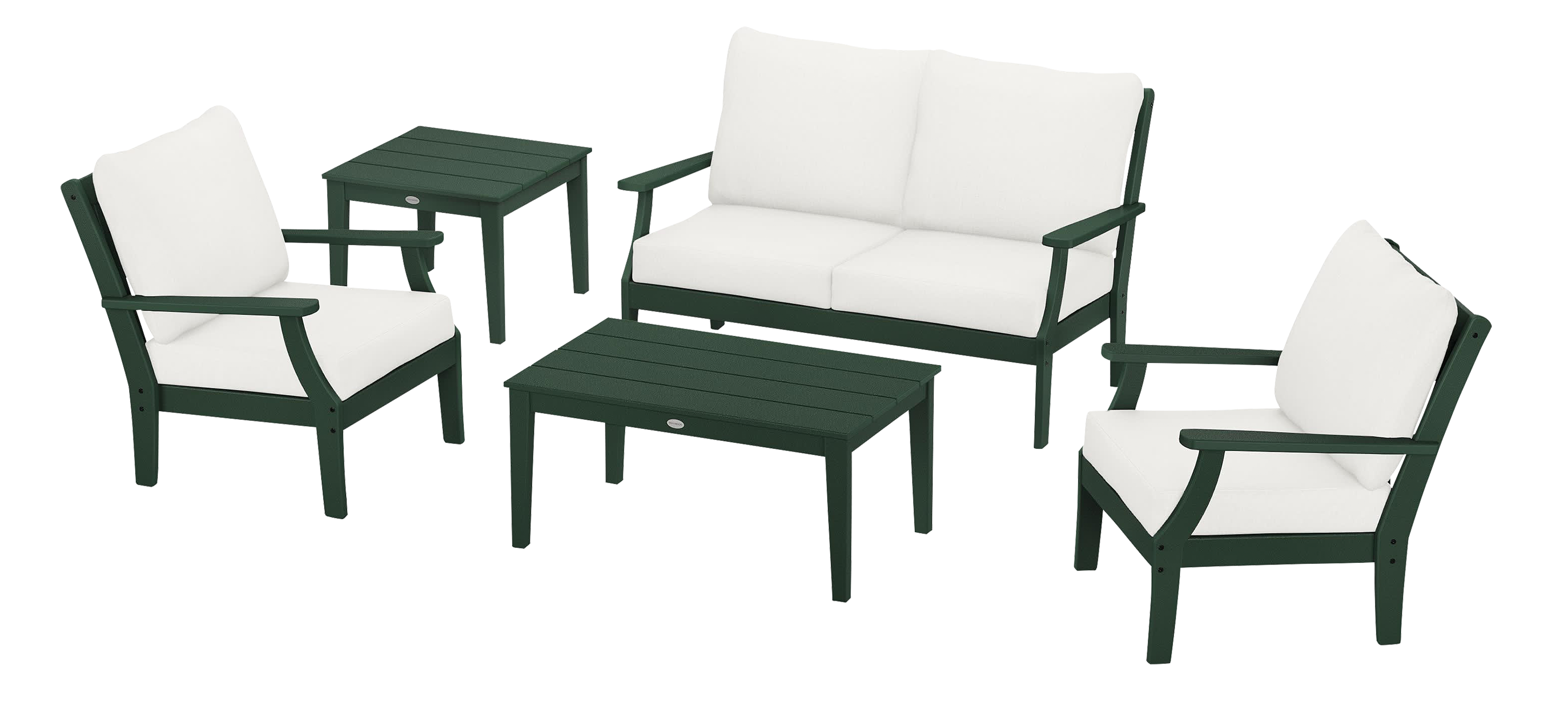 Image of POLYWOOD Braxton 5-Piece Deep-Seating Set - Green/Natural Linen