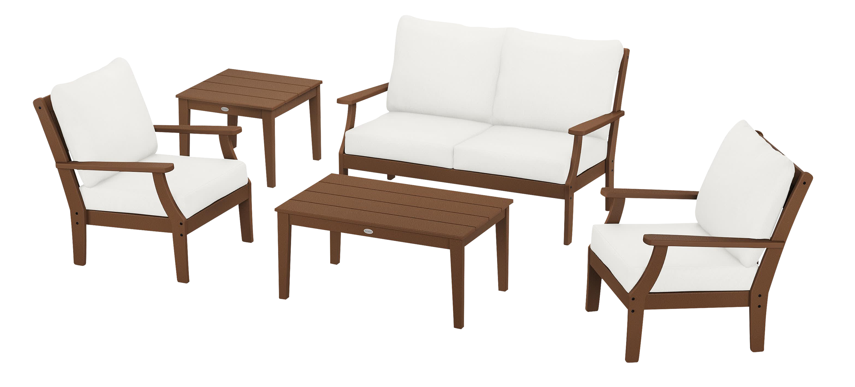 Image of POLYWOOD Braxton 5-Piece Deep-Seating Set - Teak/Natural Linen