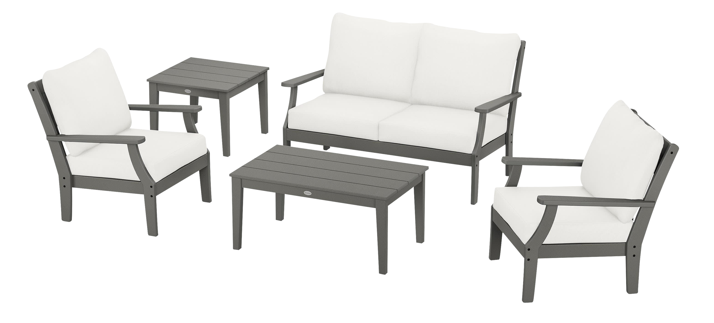 Image of POLYWOOD Braxton 5-Piece Deep-Seating Set - Slate Grey/Natural Linen