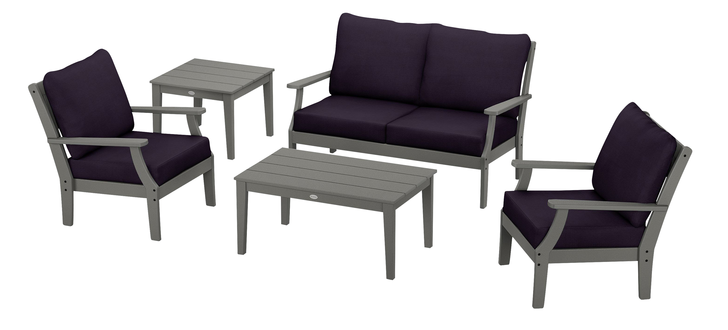 Image of POLYWOOD Braxton 5-Piece Deep-Seating Set - Slate Grey/Navy Linen