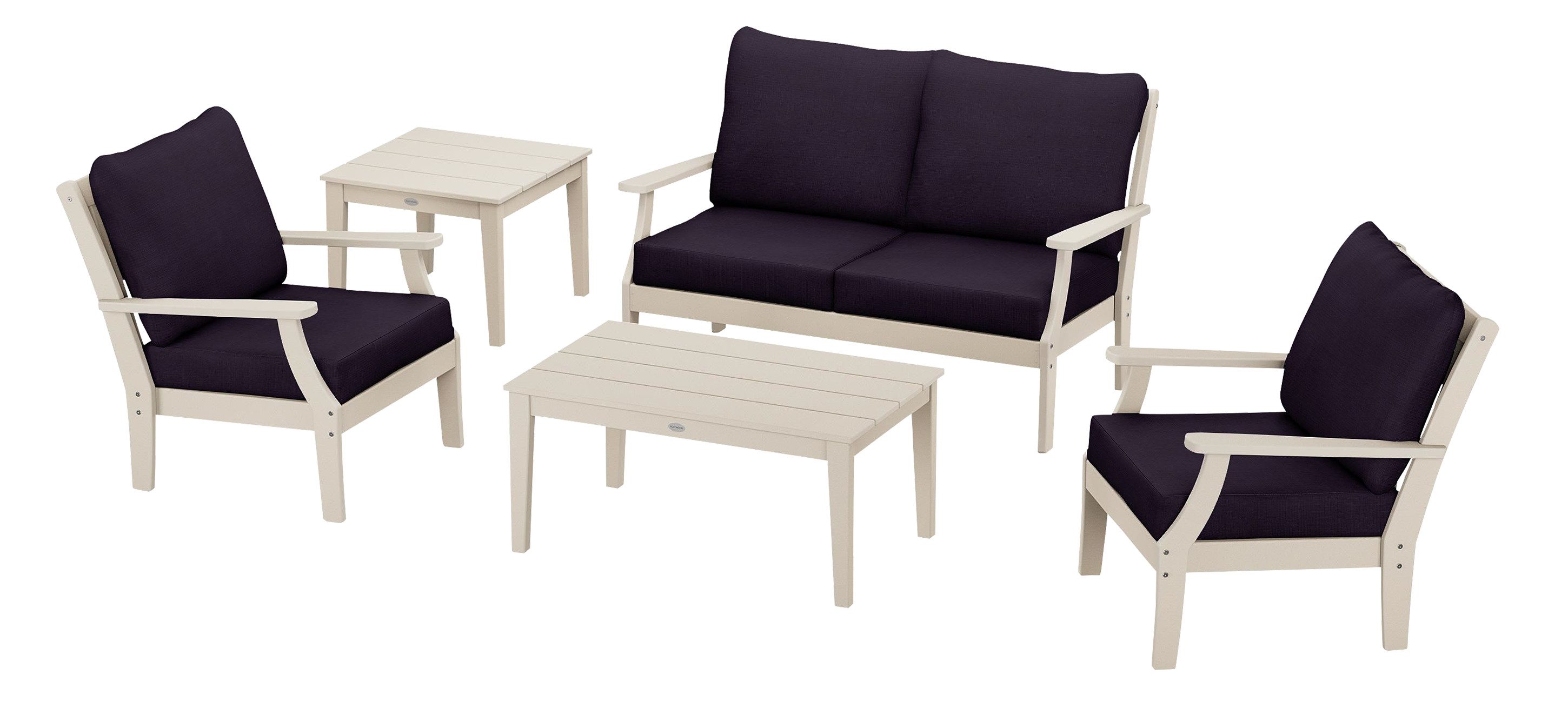 Image of POLYWOOD Braxton 5-Piece Deep-Seating Set - Sand/Navy Linen