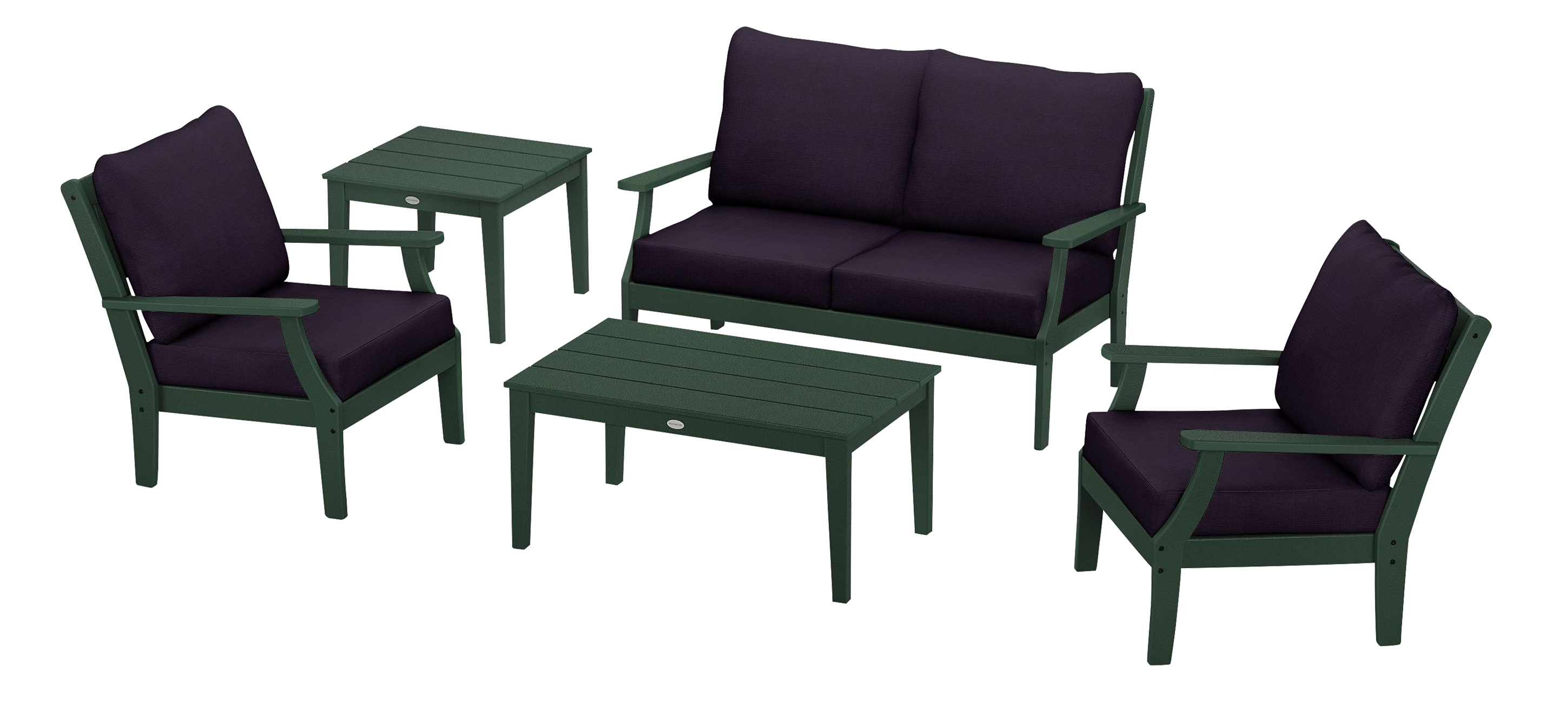 Image of POLYWOOD Braxton 5-Piece Deep-Seating Set - Green/Navy Linen