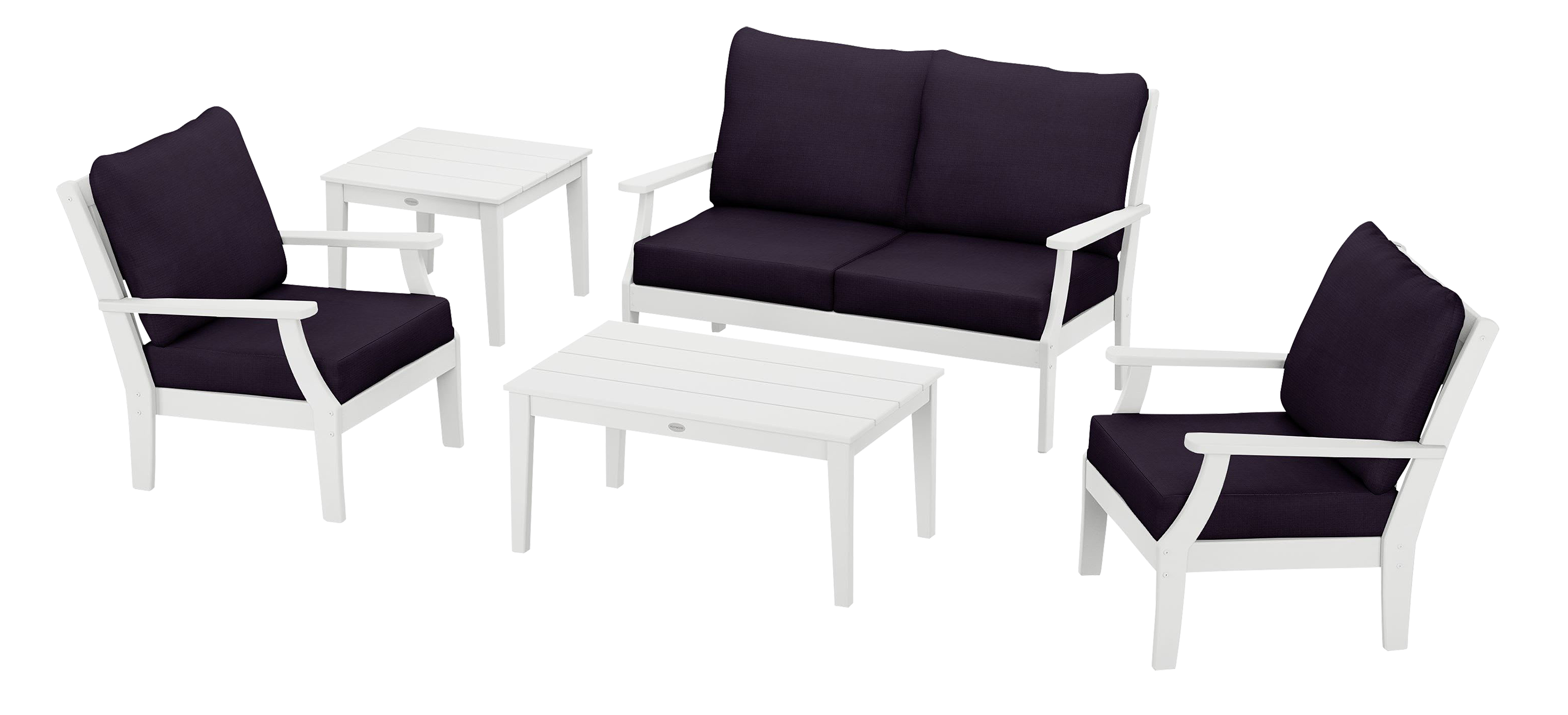 Image of POLYWOOD Braxton 5-Piece Deep-Seating Set - White/Navy Linen