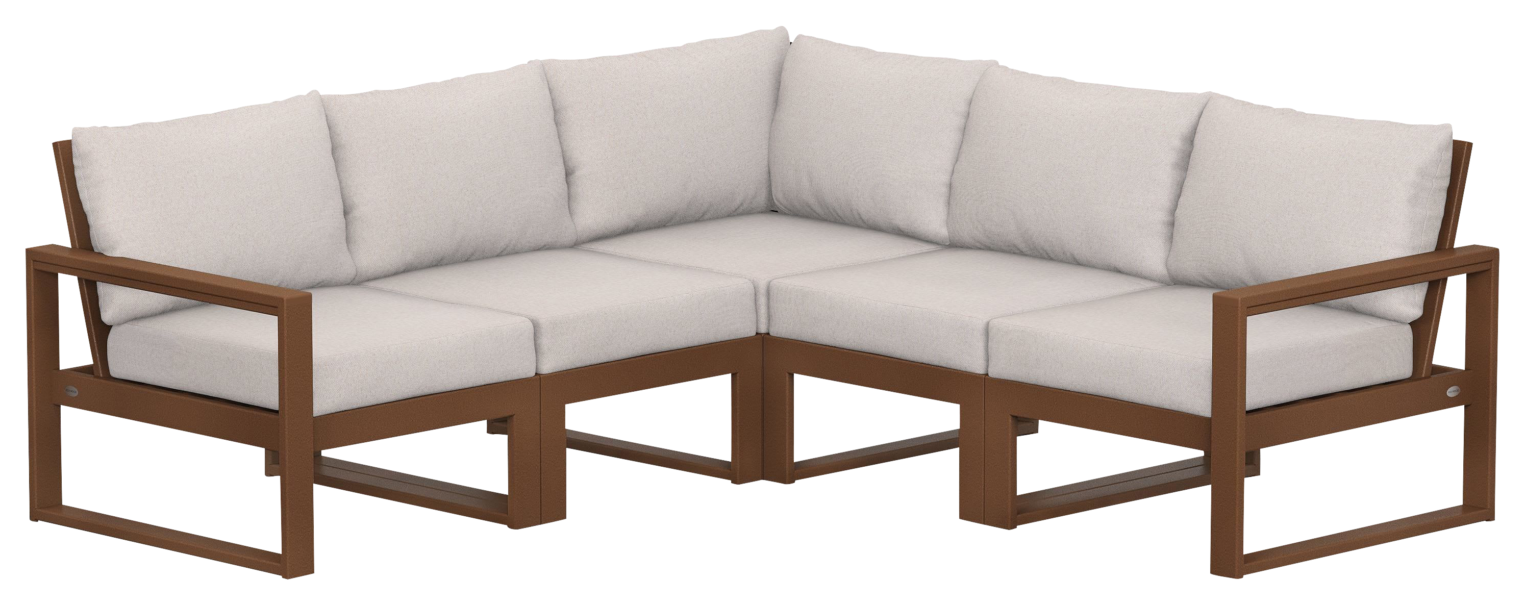 Image of POLYWOOD EDGE 5-Piece Modular Deep-Seating Set - Teak/Dune Burlap