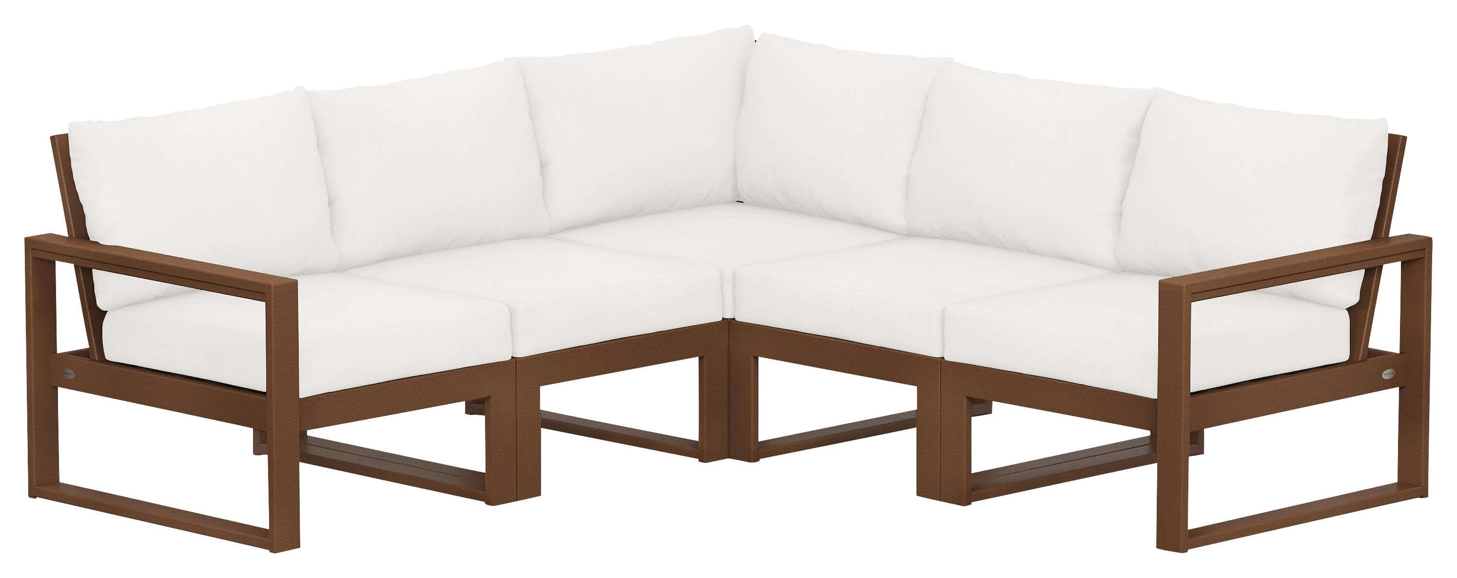Image of POLYWOOD EDGE 5-Piece Modular Deep-Seating Set - Teak/Natural Linen