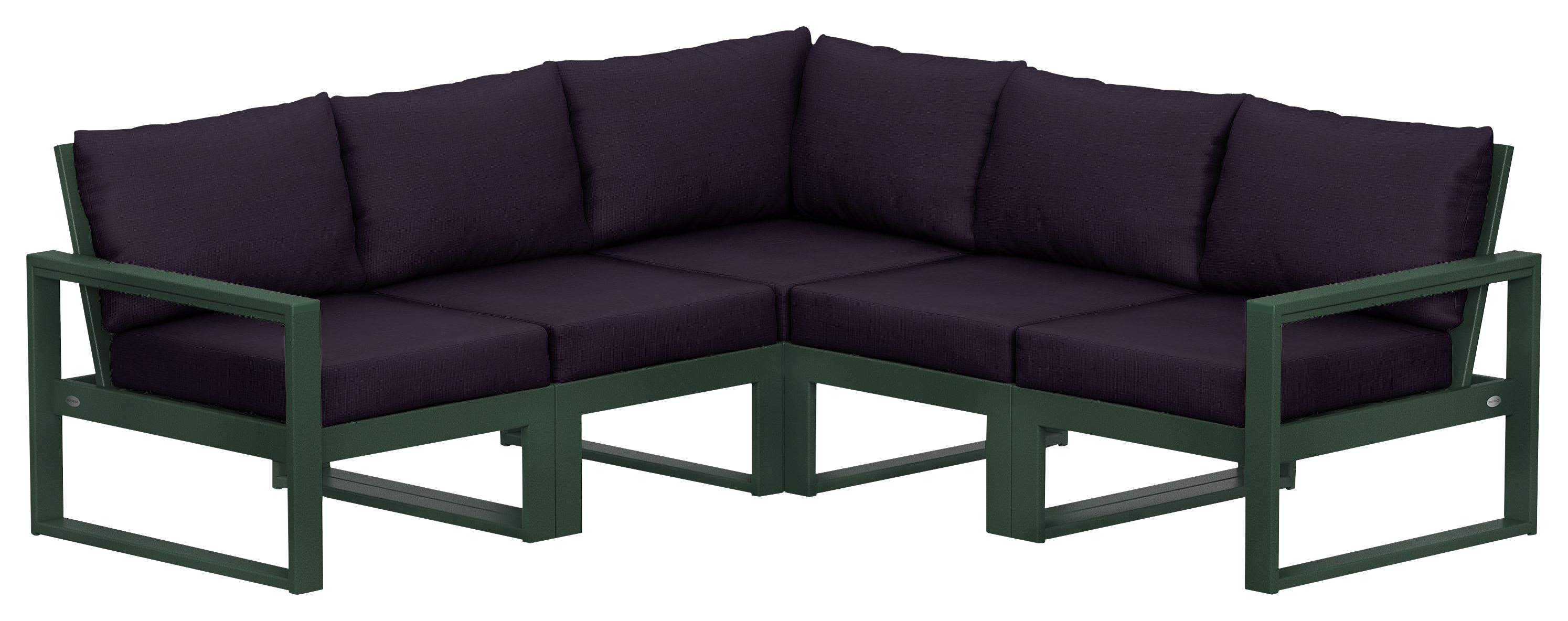 Image of POLYWOOD EDGE 5-Piece Modular Deep-Seating Set - Green/Navy Linen