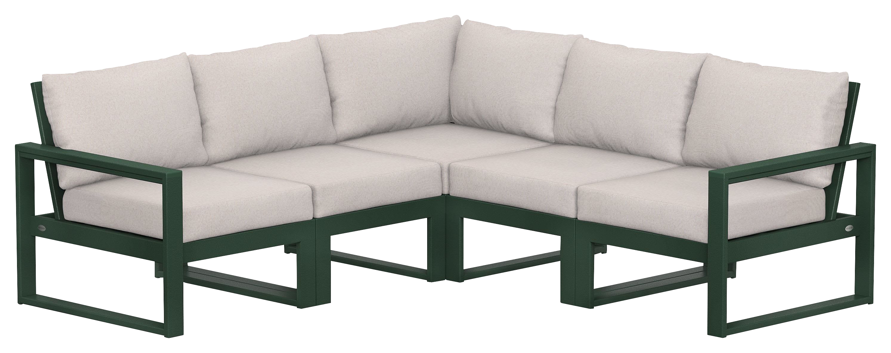 Image of POLYWOOD EDGE 5-Piece Modular Deep-Seating Set - Green/Dune Burlap