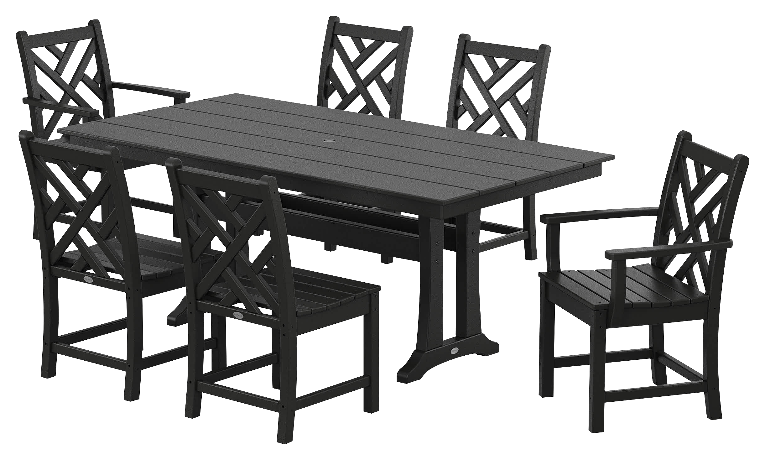 Image of POLYWOOD Chippendale 7-Piece Farmhouse Trestle Dining Set - Black