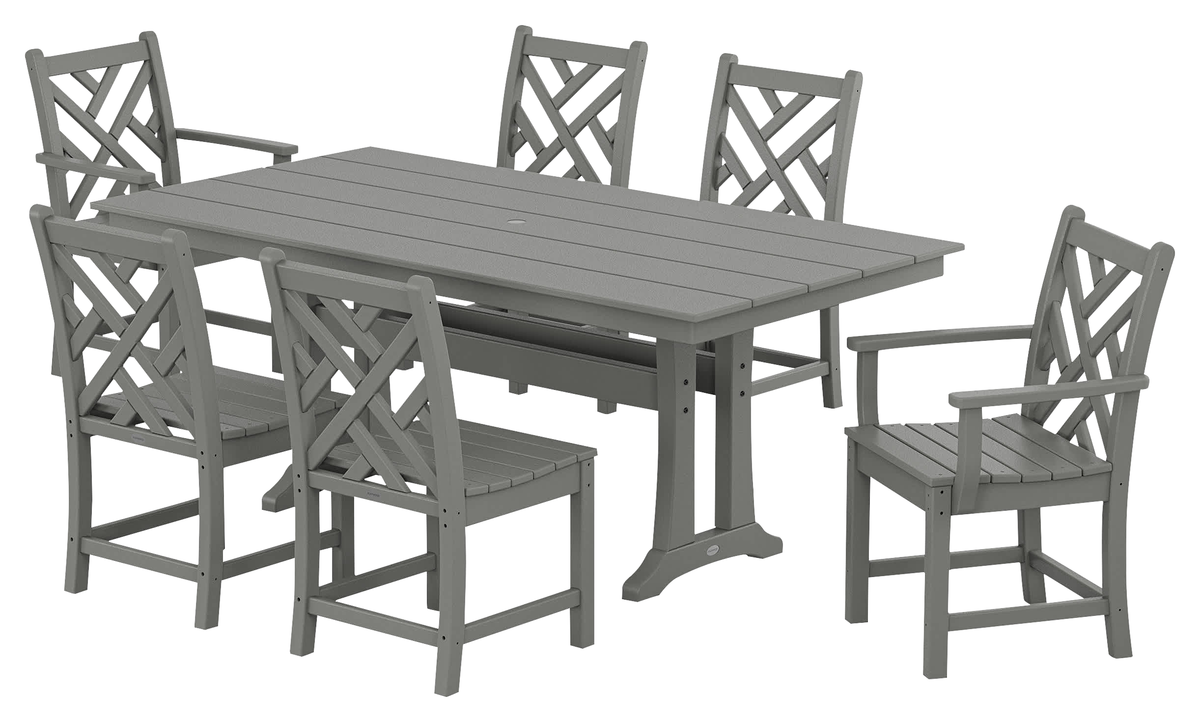 Image of POLYWOOD Chippendale 7-Piece Farmhouse Trestle Dining Set - Slate Grey