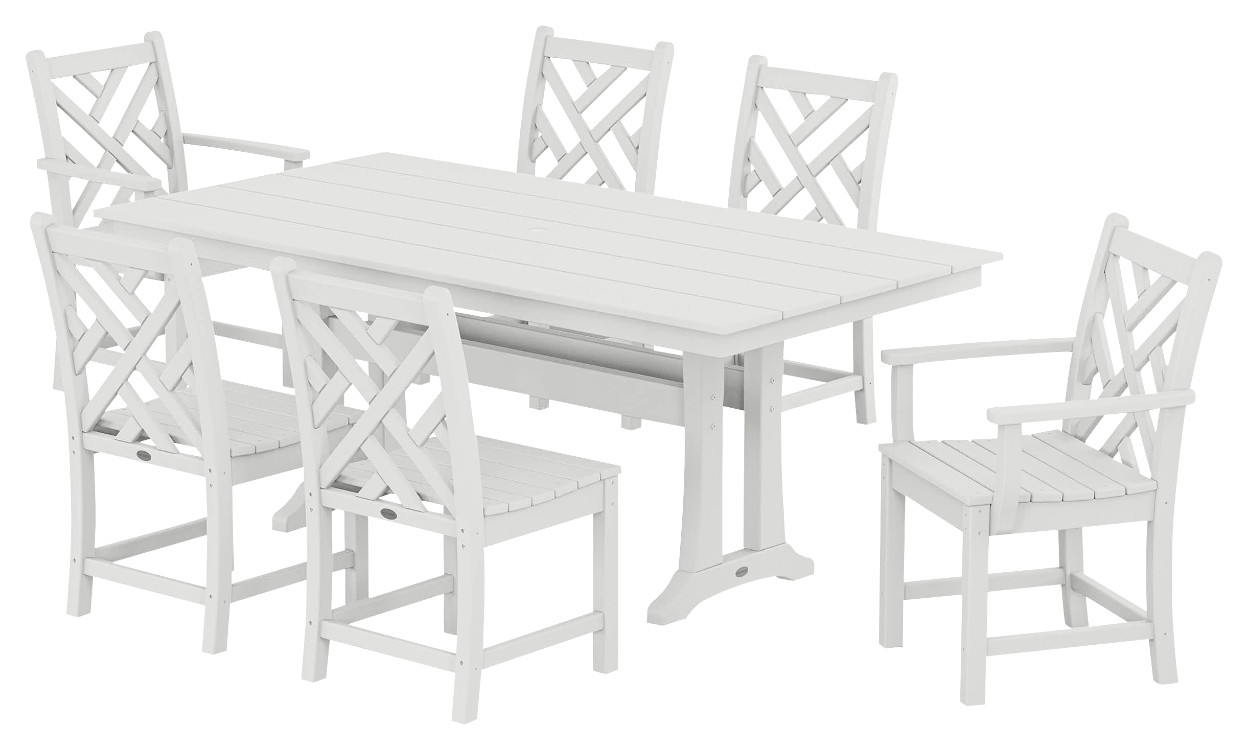 Image of POLYWOOD Chippendale 7-Piece Farmhouse Trestle Dining Set - White