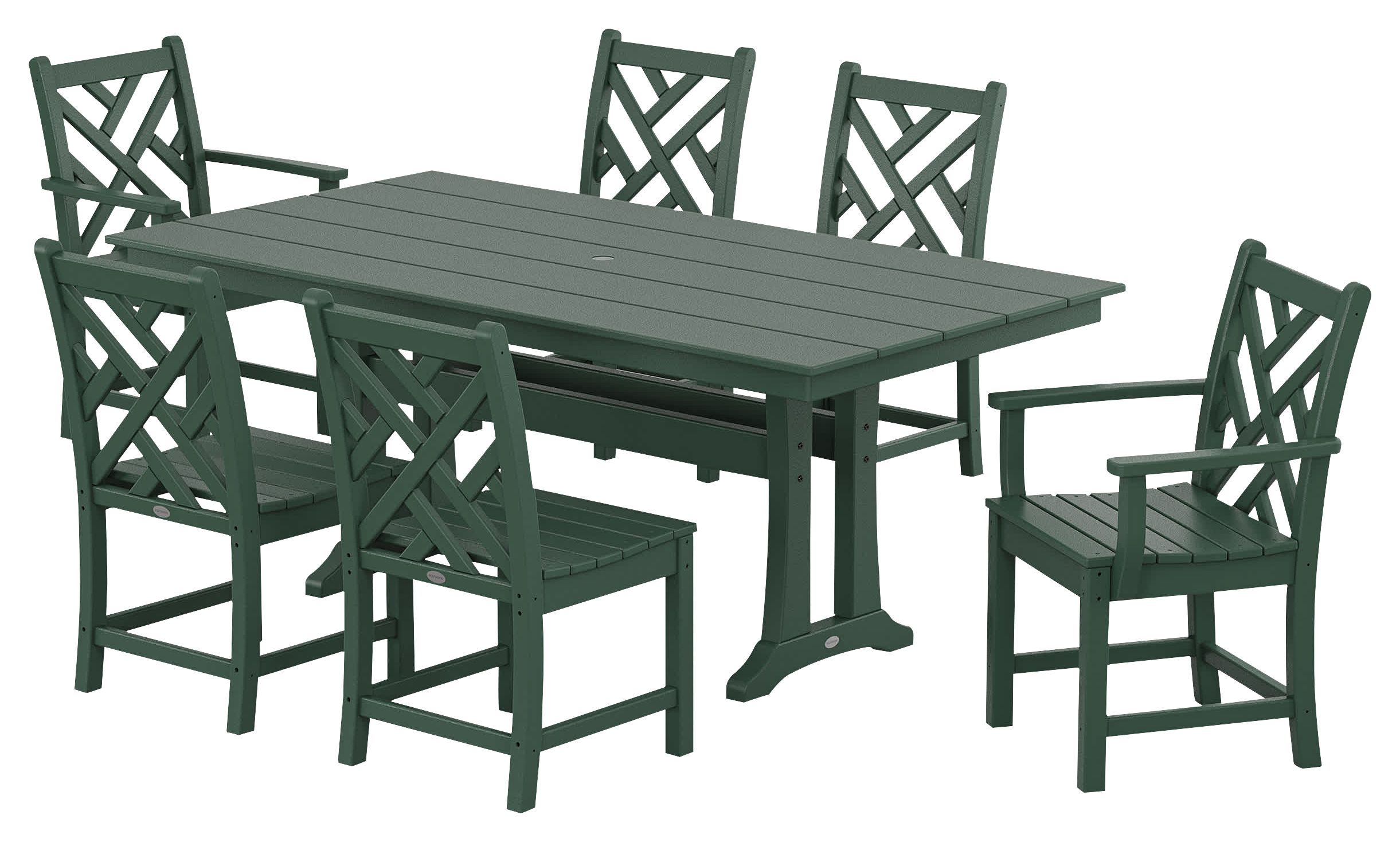 Image of POLYWOOD Chippendale 7-Piece Farmhouse Trestle Dining Set - Green