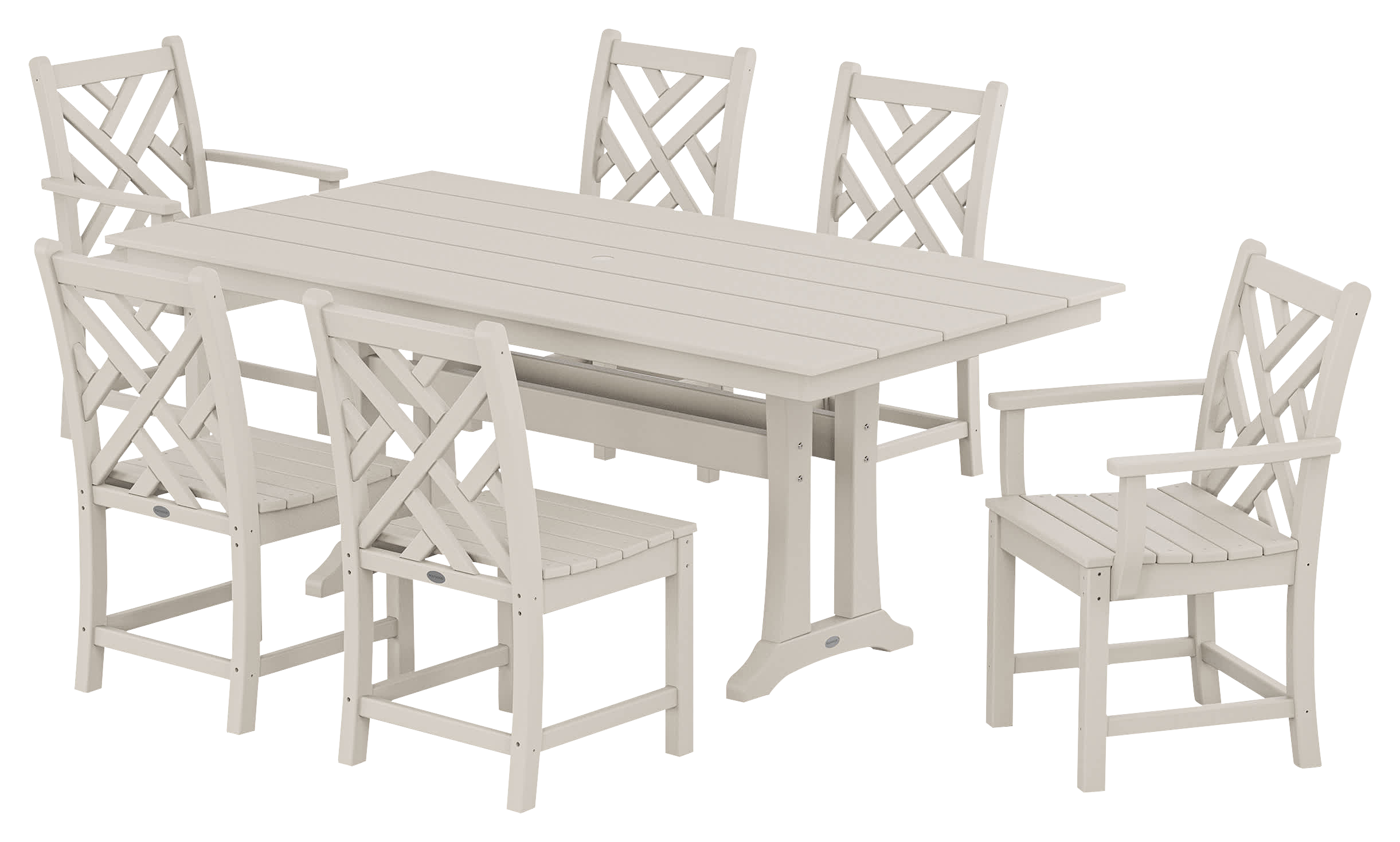 Image of POLYWOOD Chippendale 7-Piece Farmhouse Trestle Dining Set - Sand