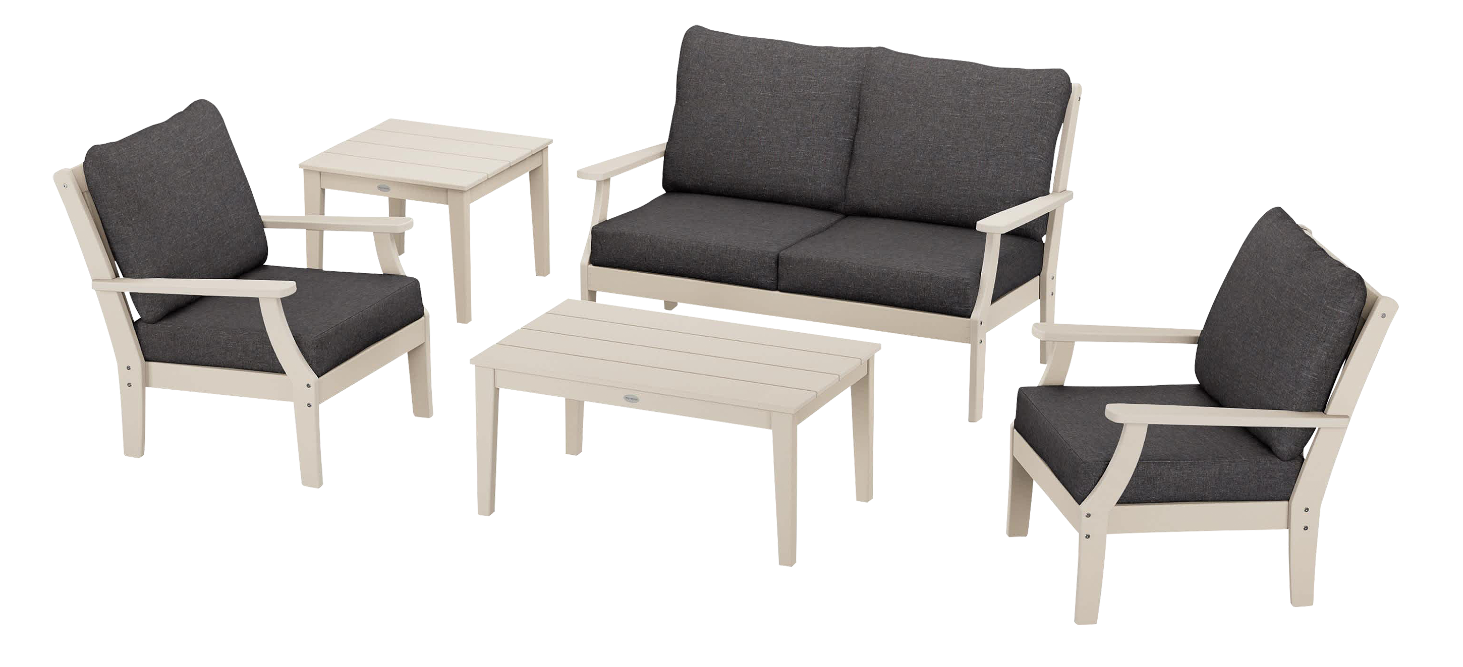 Image of POLYWOOD Braxton 5-Piece Deep-Seating Set - Sand/Ash Charcoal