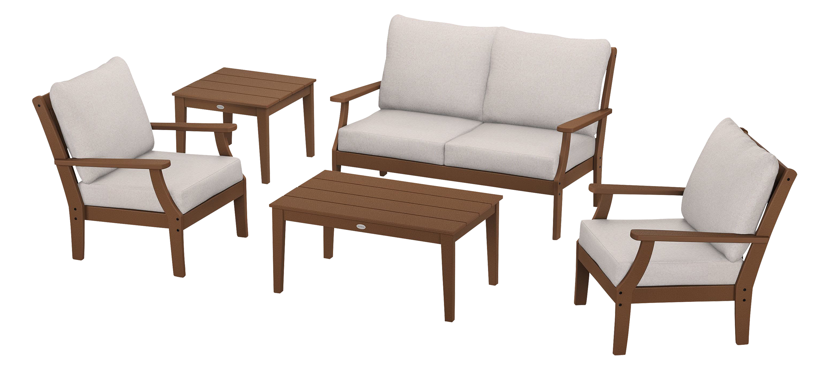 Image of POLYWOOD Braxton 5-Piece Deep-Seating Set - Teak/Dune Burlap