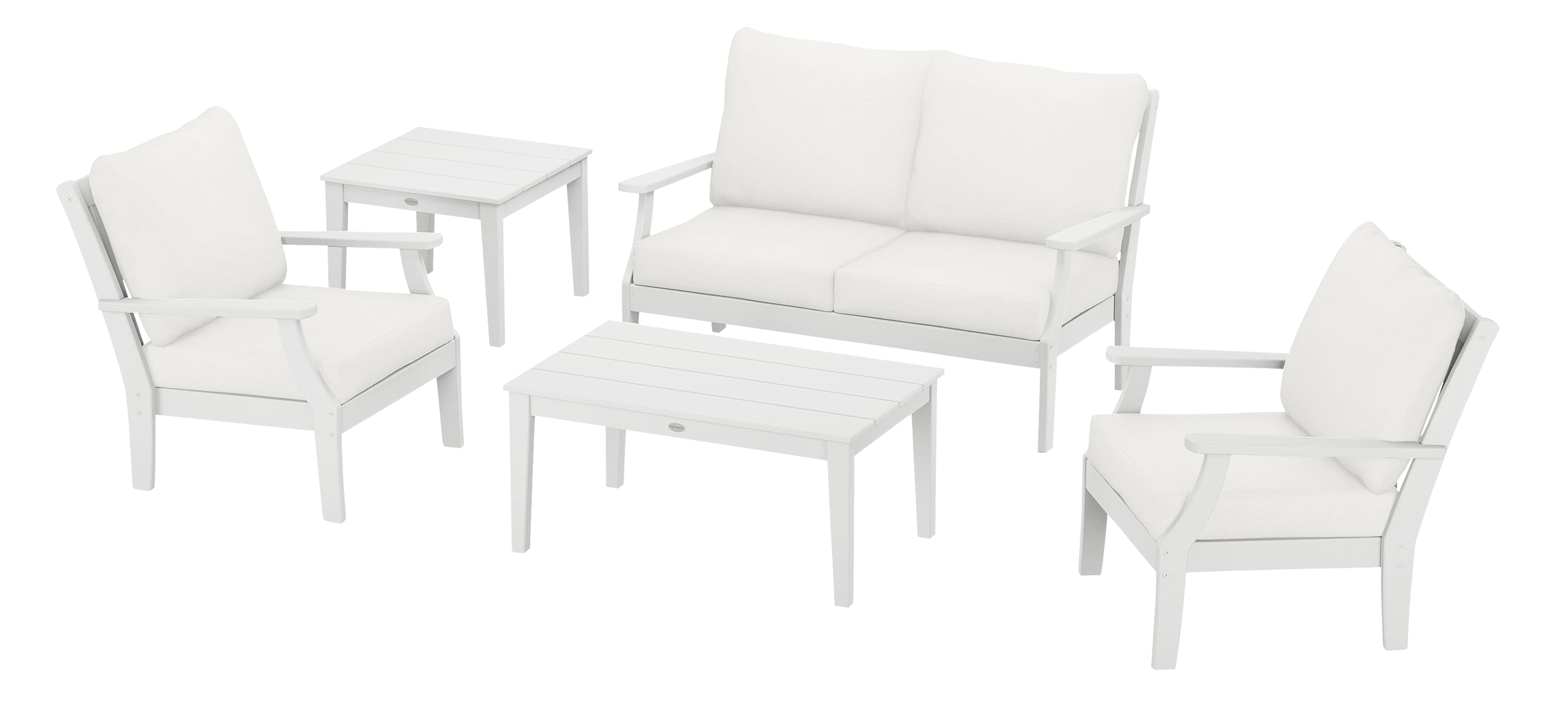 Image of POLYWOOD Braxton 5-Piece Deep-Seating Set - White/Natural Linen