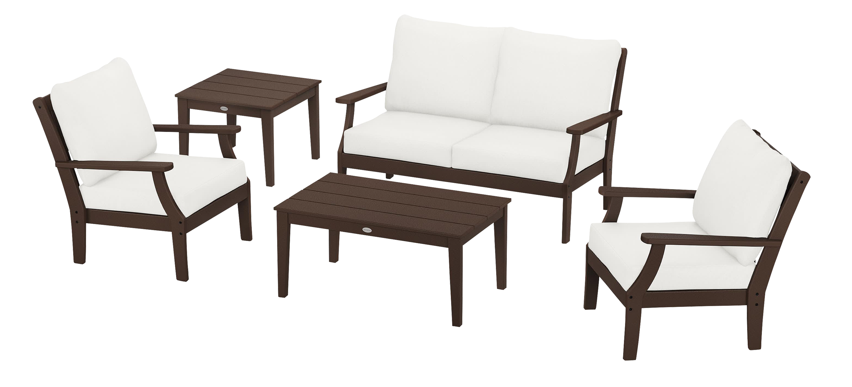 Image of POLYWOOD Braxton 5-Piece Deep-Seating Set - Mahogany/Natural Linen