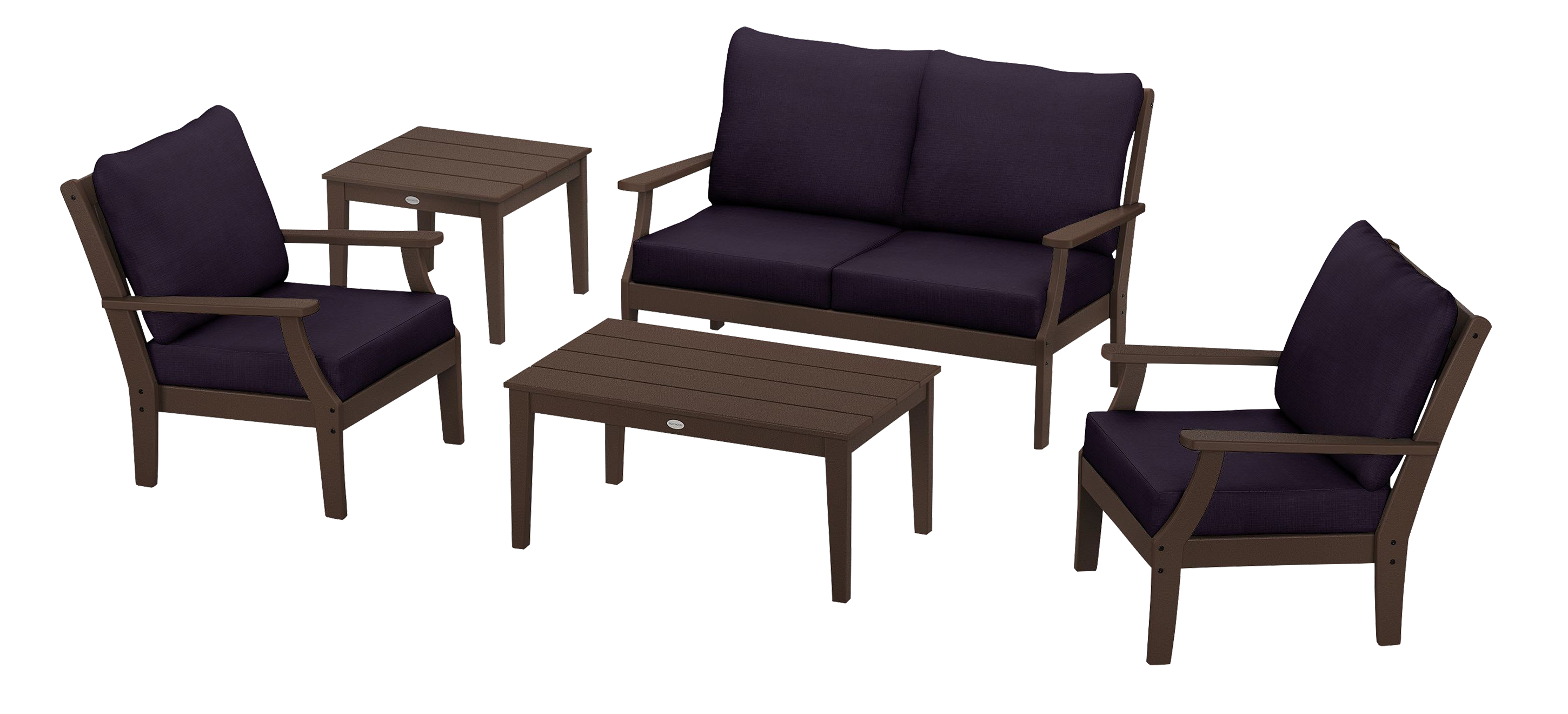 Image of POLYWOOD Braxton 5-Piece Deep-Seating Set - Mahogany/Navy Linen