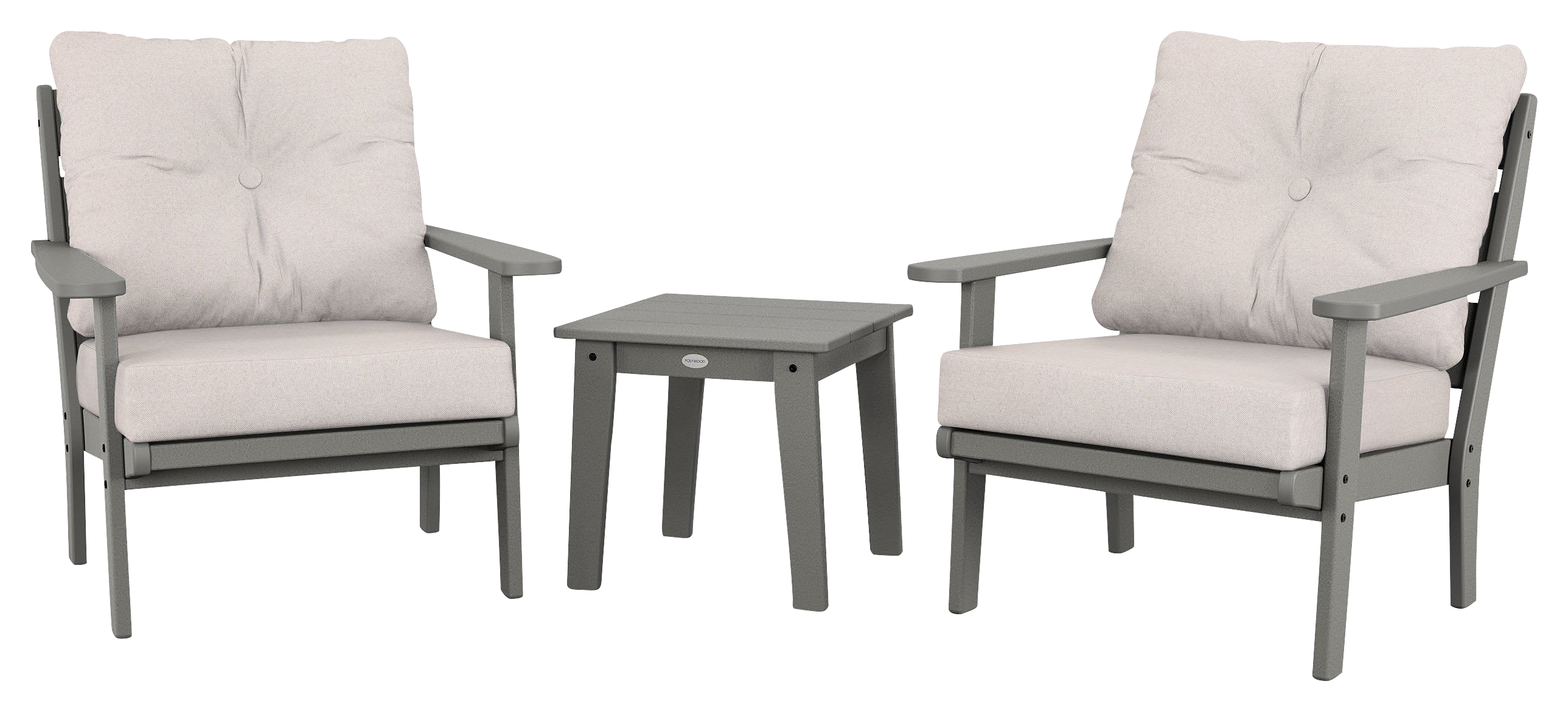 Image of POLYWOOD Lakeside 3-Piece Deep-Seating Chair Set - Slate Grey/Dune Burlap