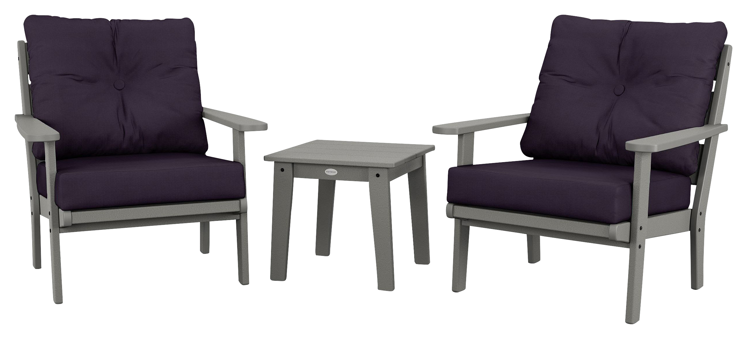 Image of POLYWOOD Lakeside 3-Piece Deep-Seating Chair Set - Slate Grey/Navy Linen