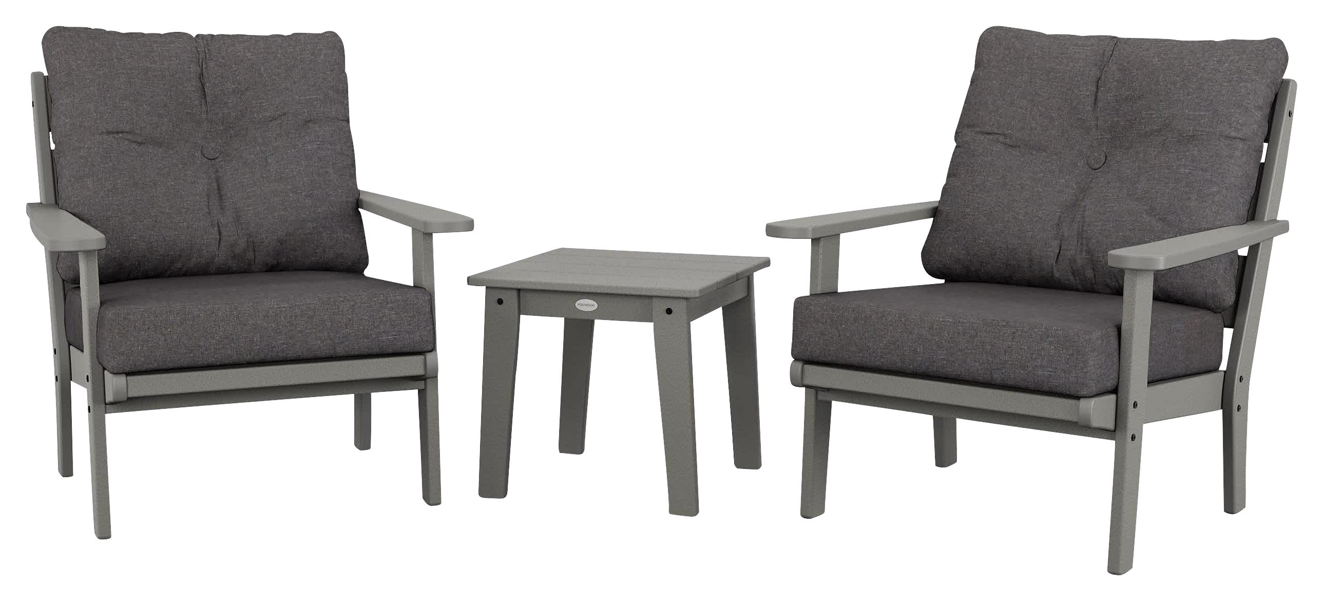 Image of POLYWOOD Lakeside 3-Piece Deep-Seating Chair Set - Slate Grey/Ash Charcoal