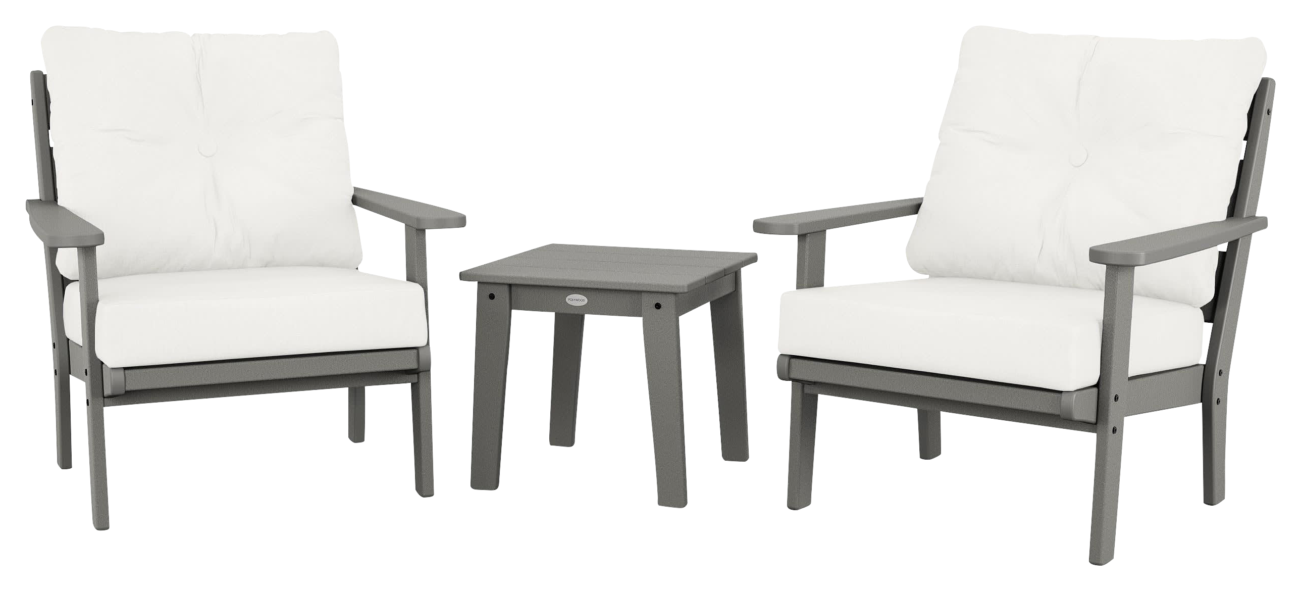 Image of POLYWOOD Lakeside 3-Piece Deep-Seating Chair Set - Slate Grey/Natural Linen