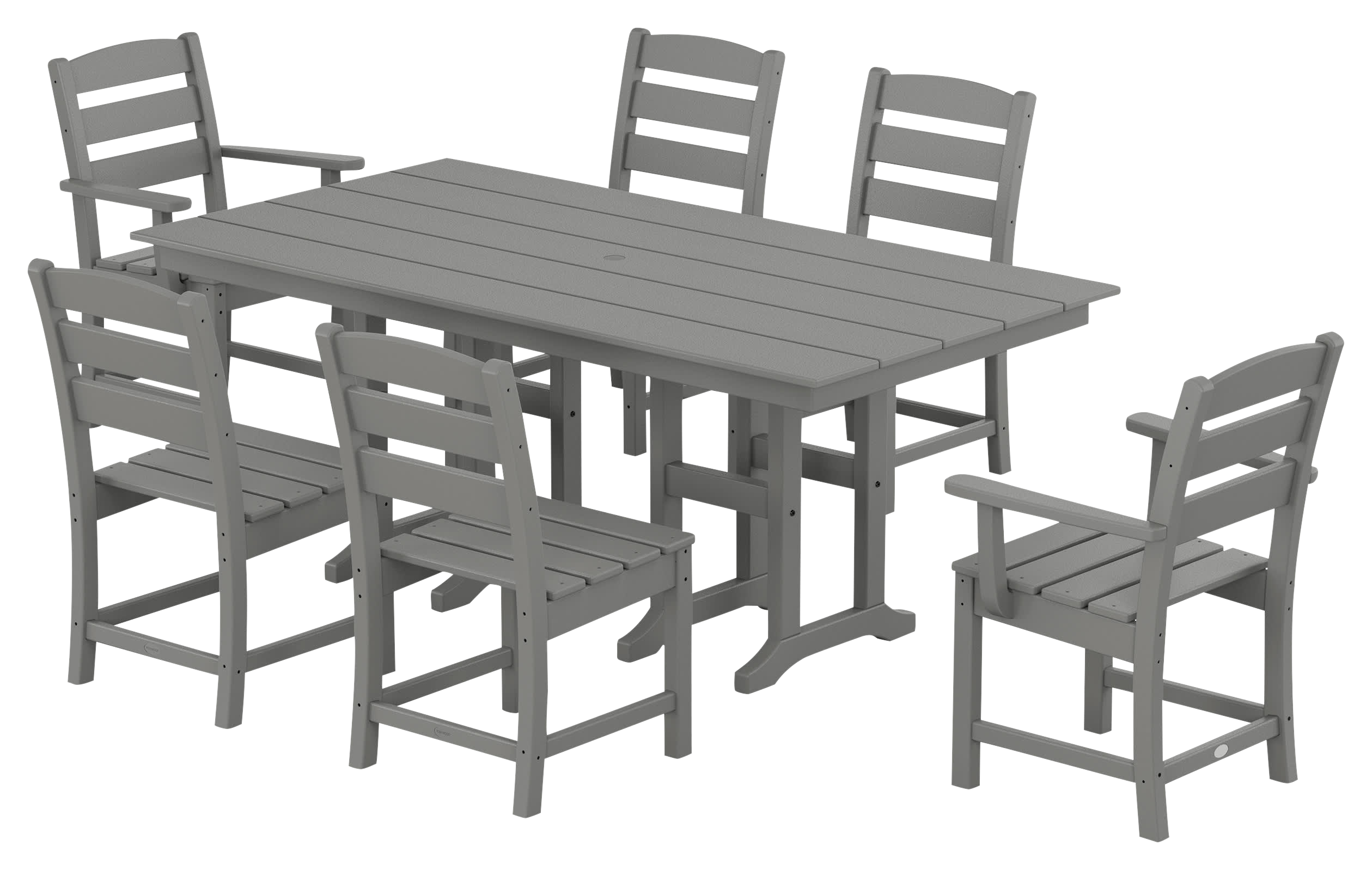 Image of POLYWOOD Lakeside 7-Piece Farmhouse Dining Set - Slate Grey