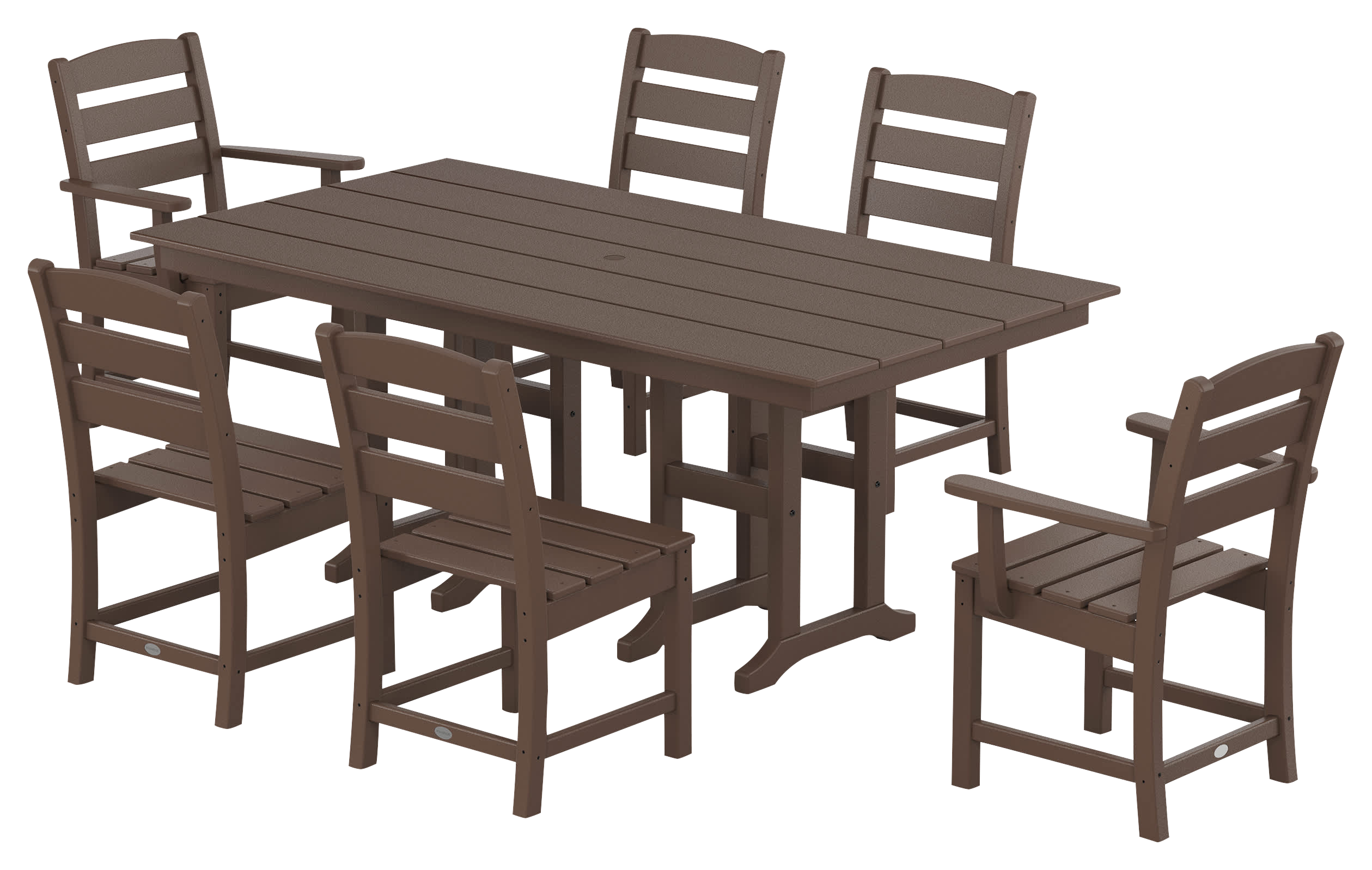 Image of POLYWOOD Lakeside 7-Piece Farmhouse Dining Set - Mahogany