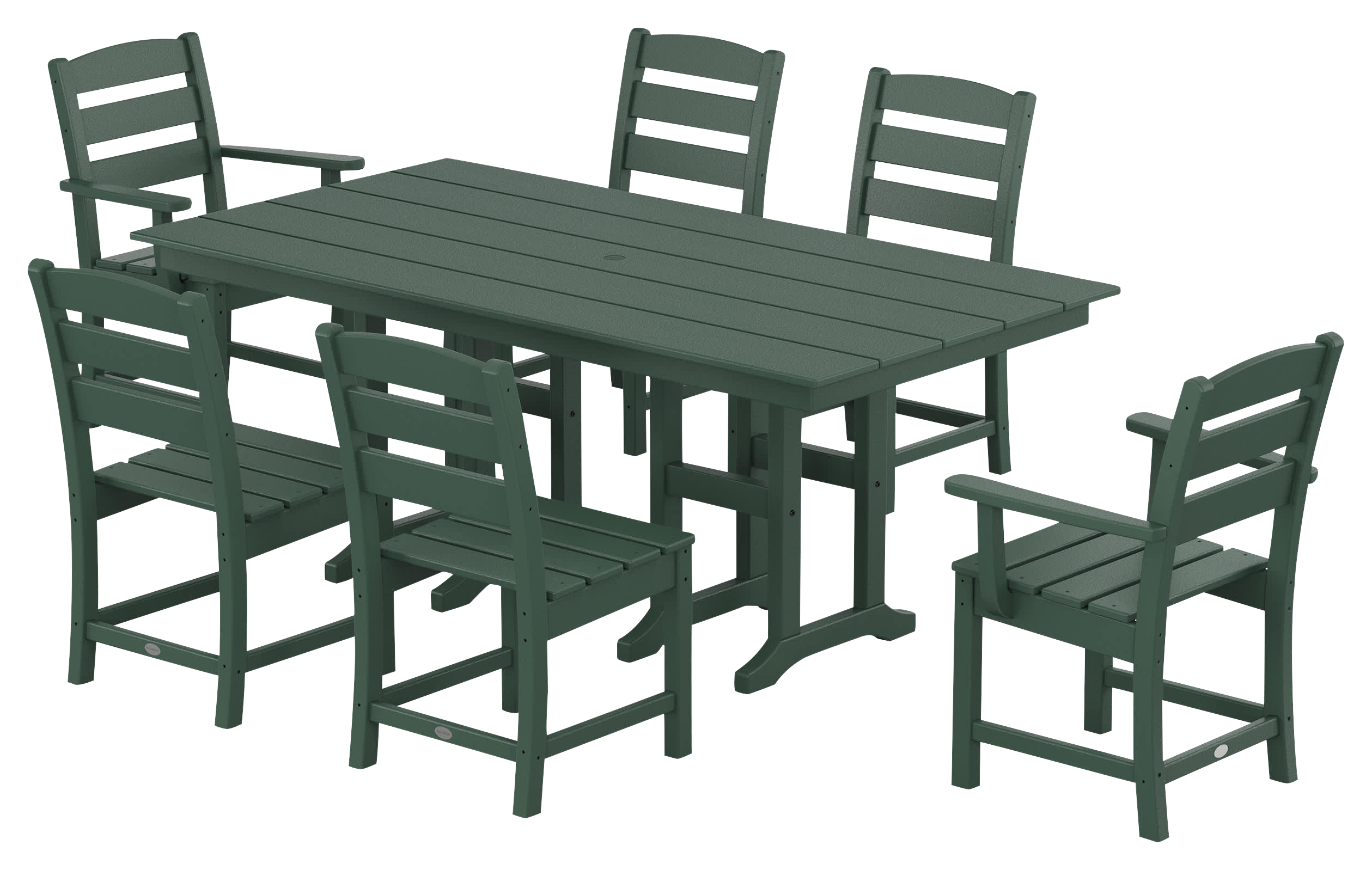 Image of POLYWOOD Lakeside 7-Piece Farmhouse Dining Set - Green