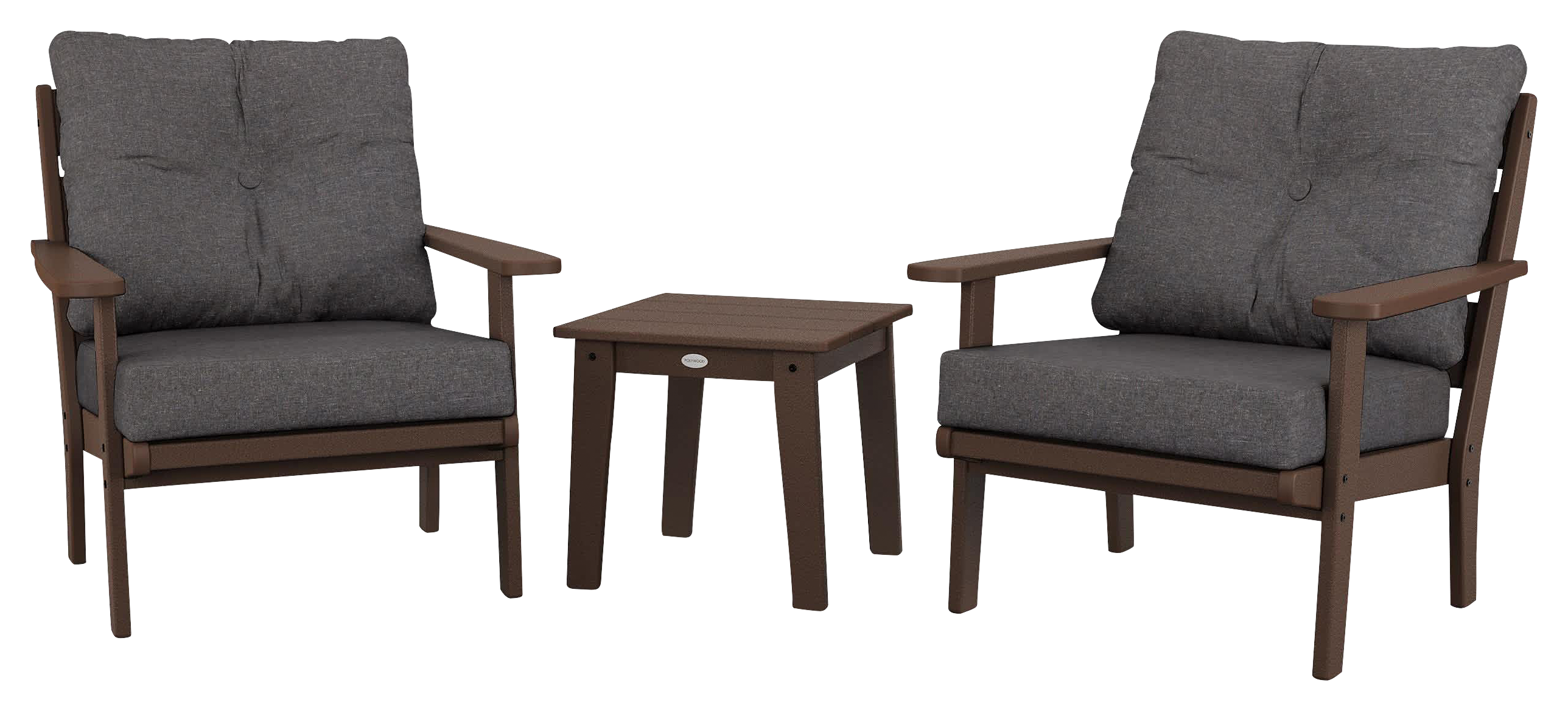 Image of POLYWOOD Lakeside 3-Piece Deep-Seating Chair Set - Mahogany/Ash Charcoal