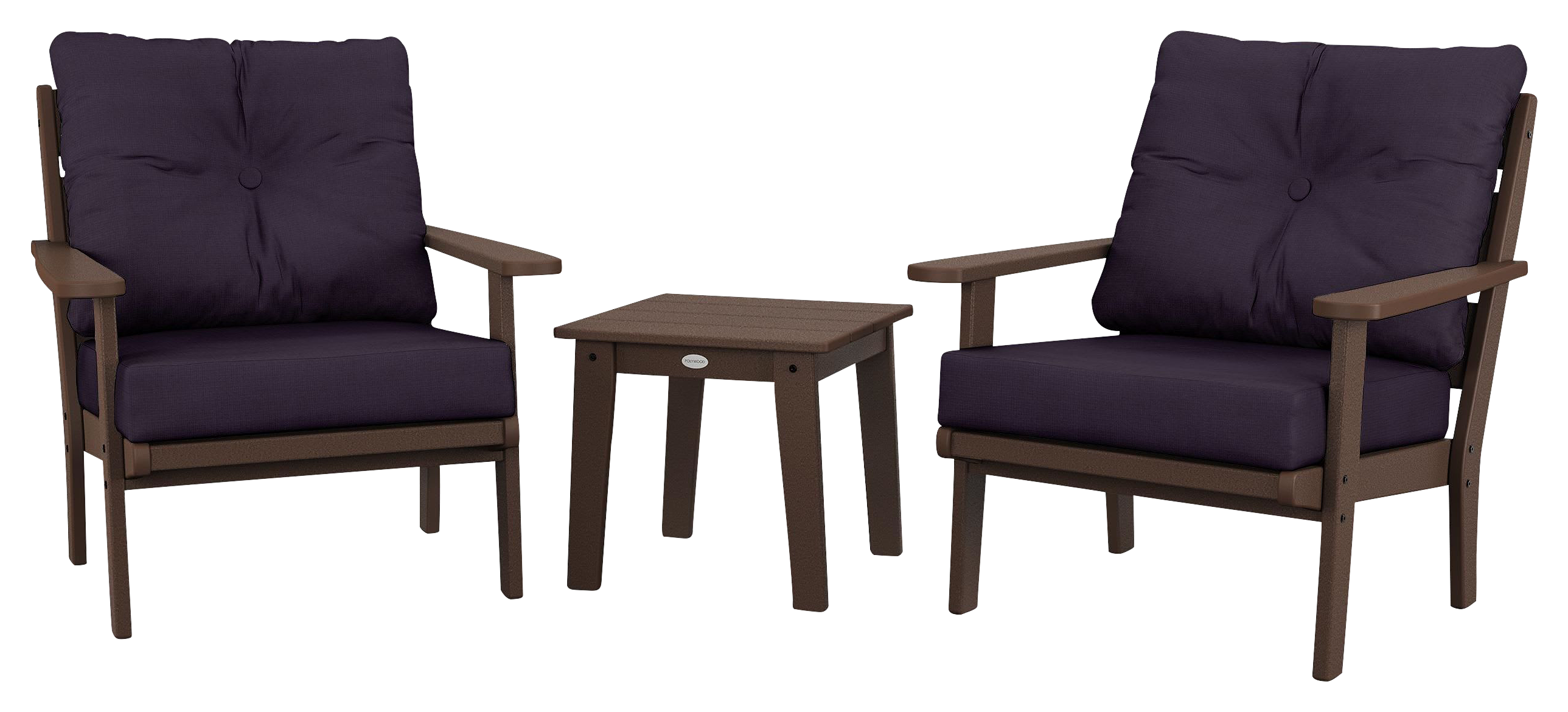 Image of POLYWOOD Lakeside 3-Piece Deep-Seating Chair Set - Mahogany/Navy Linen